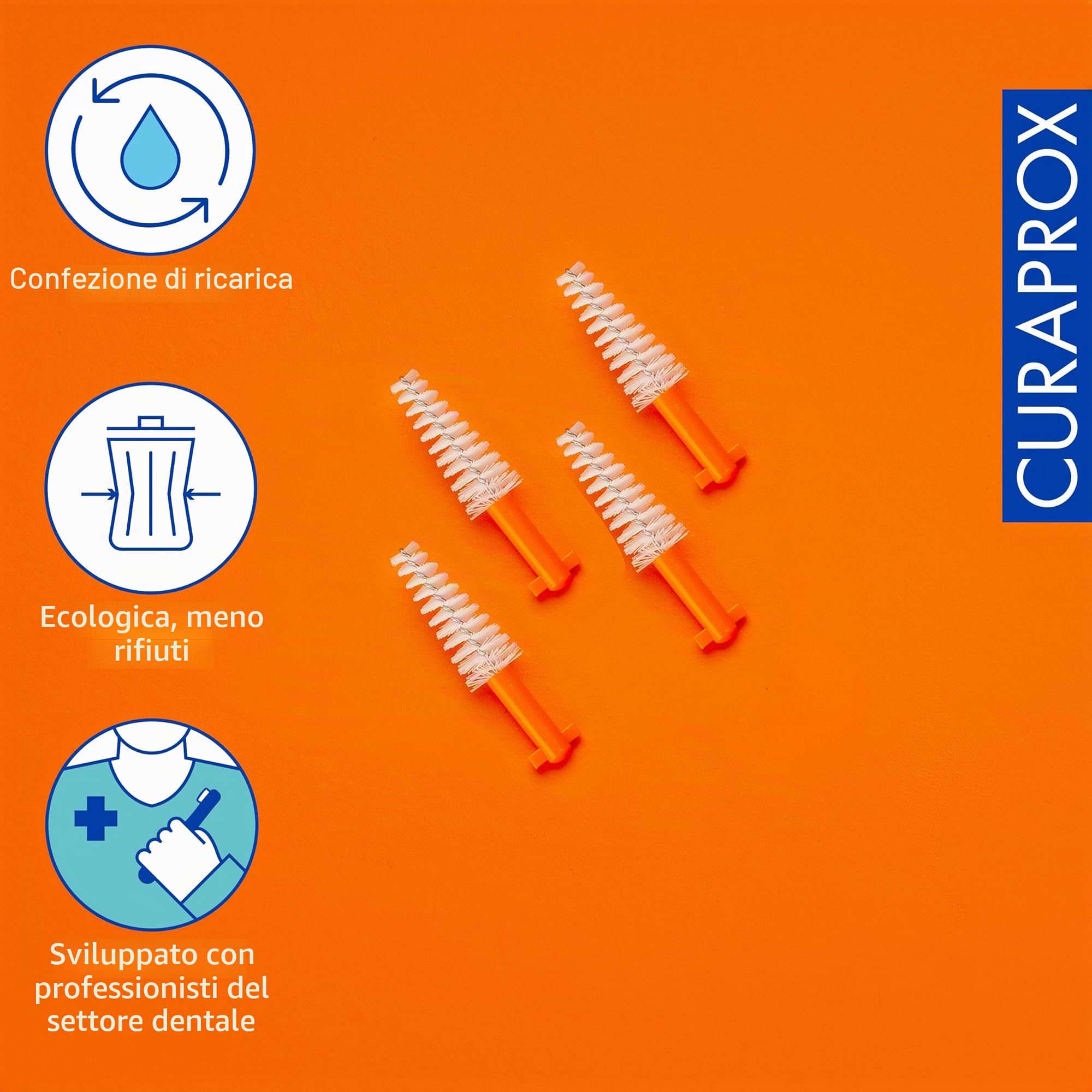 Curaprox Spazzolino interdentale Refill Ortho-Size 14 per bretelle & Ortodontico Cura/Ultra-Fine filamenti per la pulizia delicata/Arancione / 4-Pack/Progettato in Svizzera