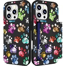 Compatible with iPhone 16 Pro Max Case with Card Holder Cute Shockproof Drop Protection Phone Wallet Slot Cover Cases for Women - Pink Paws Dog Craws