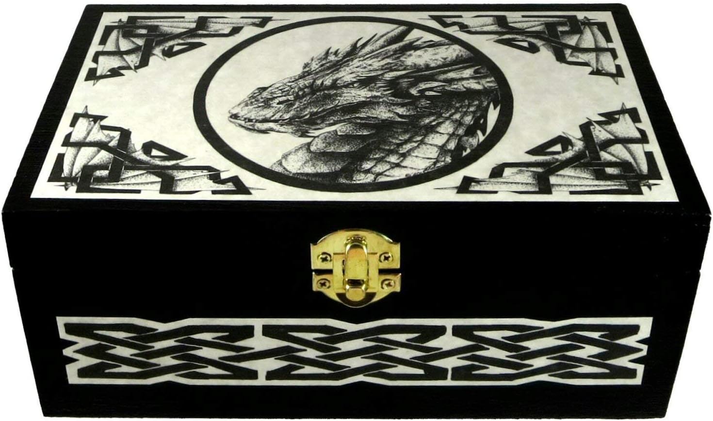 Wooden Celtic Dragon Box with Original Pen And Ink Art by Melanie Fuller LR105