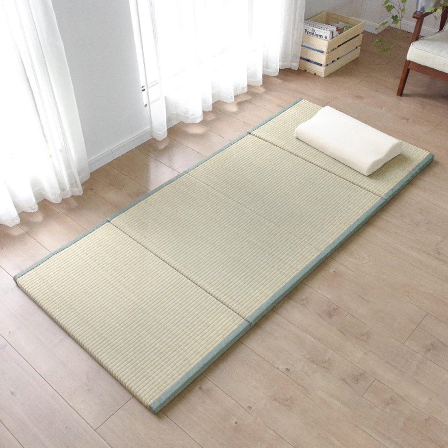 BLUEZY Tradizionale Giapponese Tatami Futon Materasso Tatami Giapponese Futon Pieghevole, Naturale Rush Erba/Piega Facilmente per Dormire sul Pavimento E Mal di Schiena 90 * 200 * 3.5cm