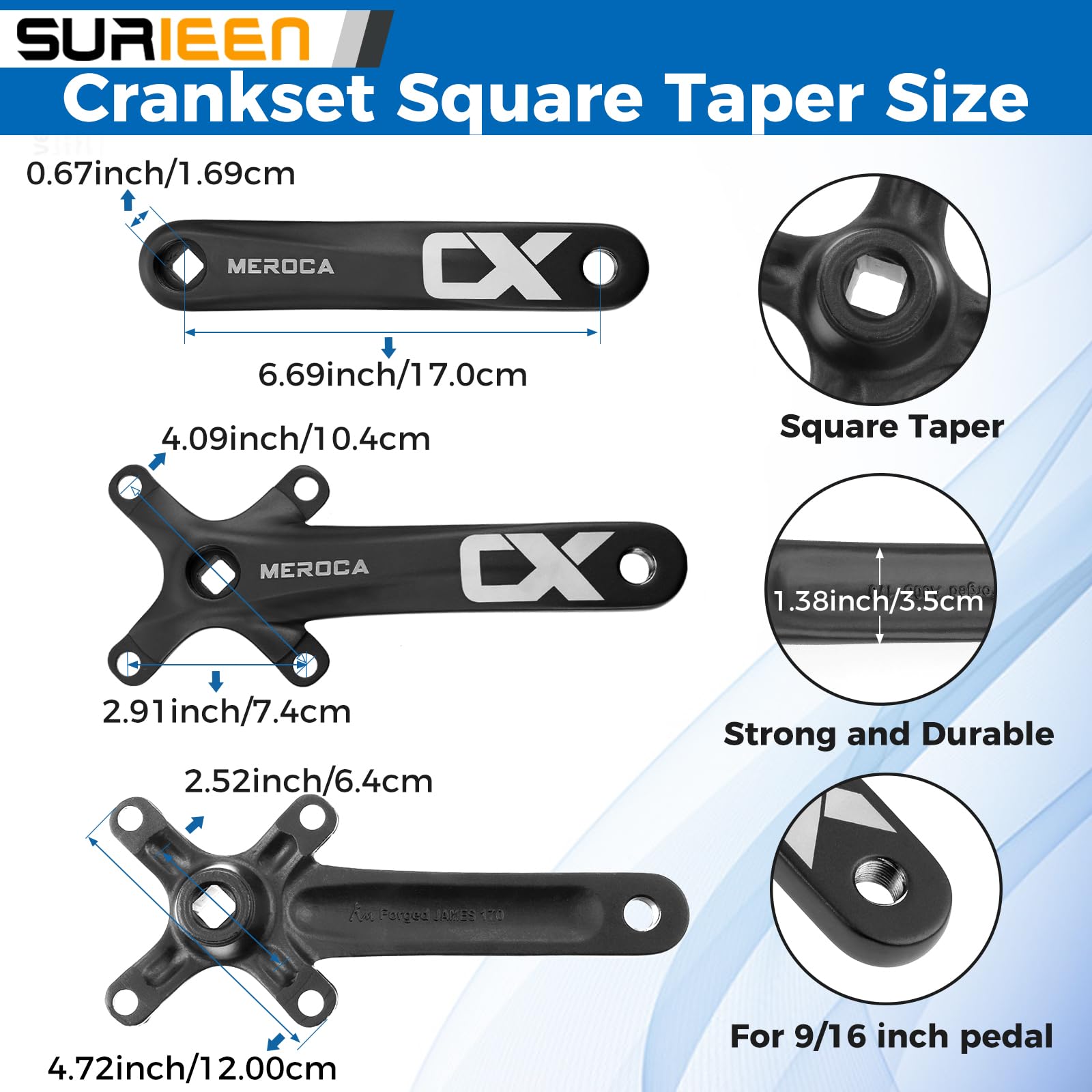 SURIEEN 42T Mountain Bike 170mm Square Crankset, Single Speed Crankset - Image 3