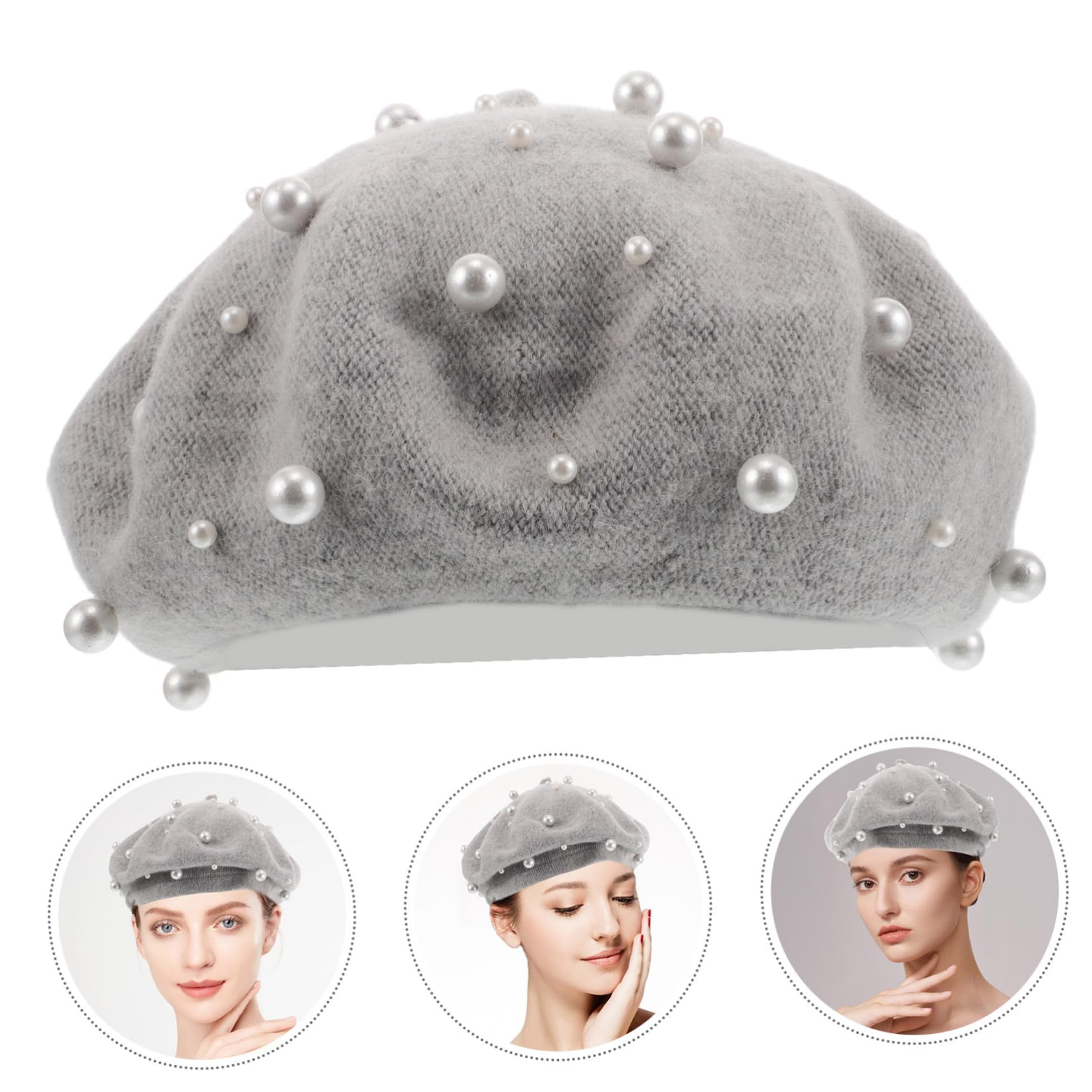Didiseaon Classic Women's Beret Hat Fashionable Pearl Wool Beret Vintage Bowknot