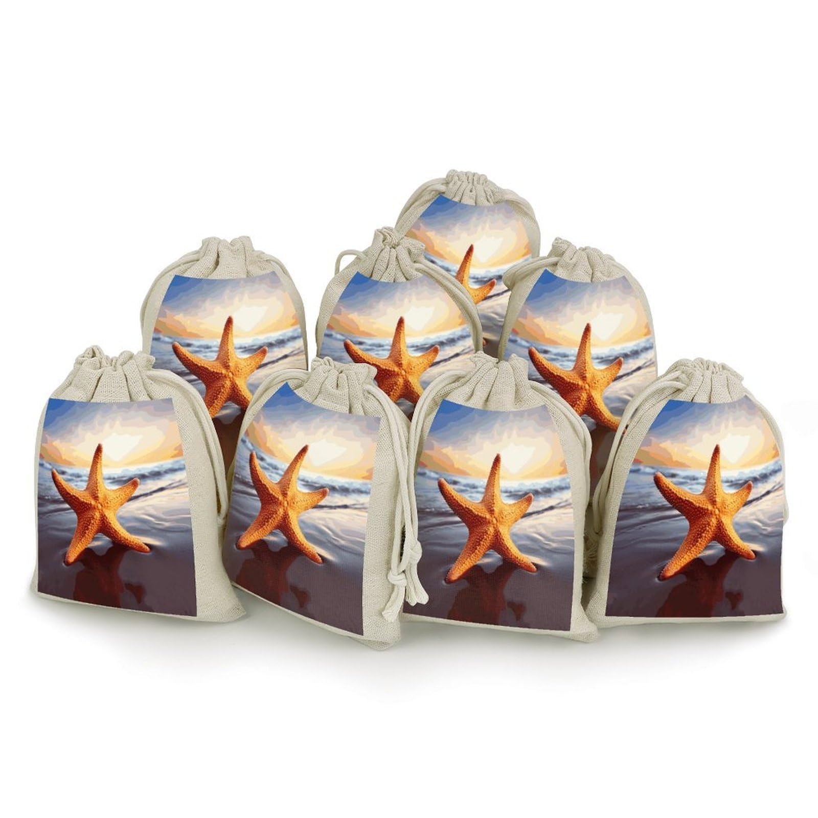 Adfgyerh Style Starfish Bags With Drawstring Reusable,Jewelry Bags 4.9 X 6.7 Inch, Set Of 8,Gift Bags For Party Wedding Storage Home Supplies