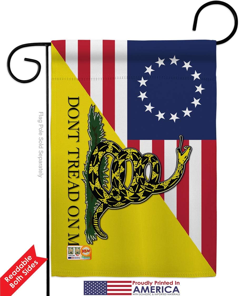 Betsy Ross Dont Tread On Me Garden Flag Set Wall Holder Americana US Historic July Memorial Veteran Independence United State American Small Gift Yard House Banner Double-Sided Made In USA 13 X 18.5