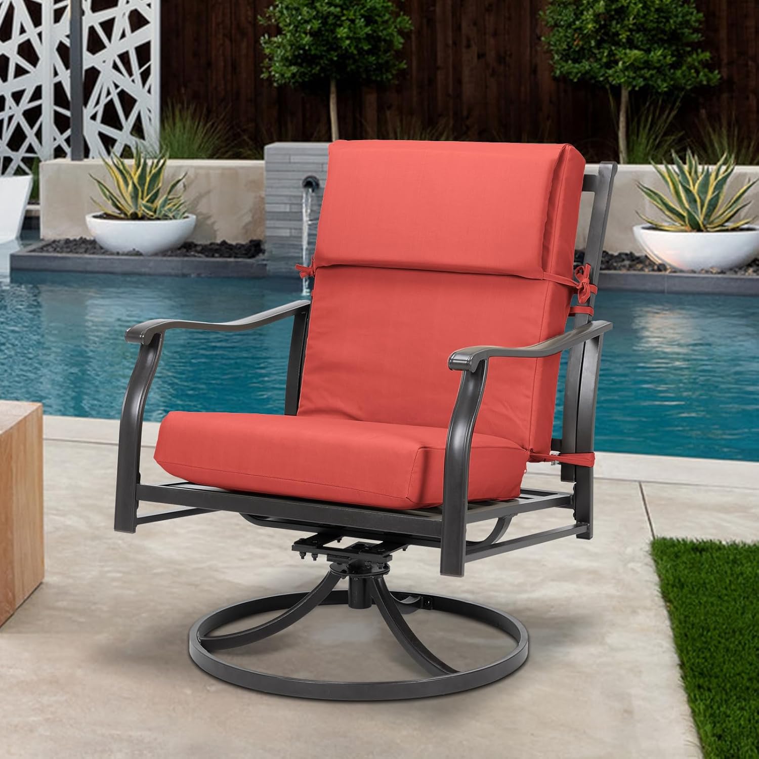 Aoodor 44" x 21" Patio High Back Chair Cushions, Fade-Resistant and Water-Resistant Olefin Fabric Slipcover, Sponge Foam Filling, Set of 4, Wine Red