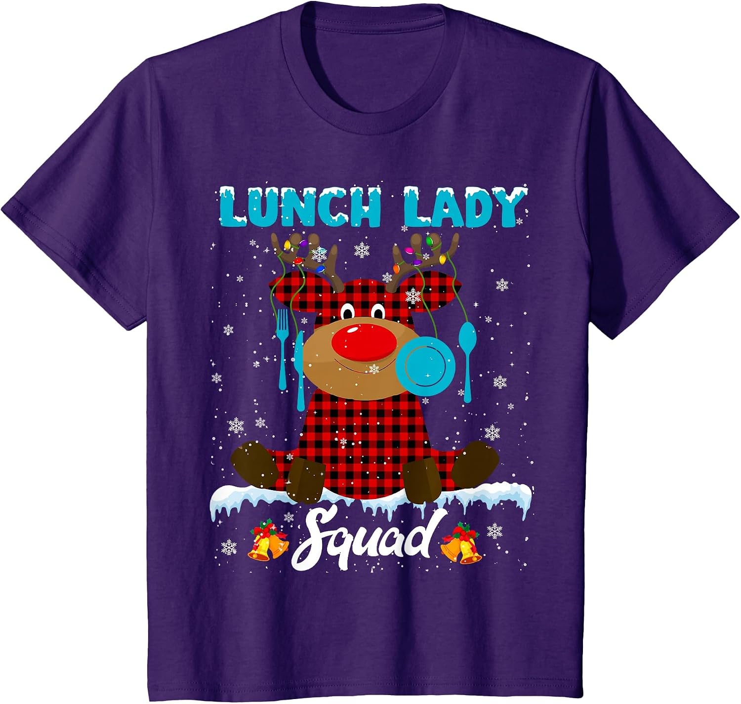 Lunch Lady Squad Xmas Lights Red Plaid Reindeer Lunch Lady T-Shirt image 5