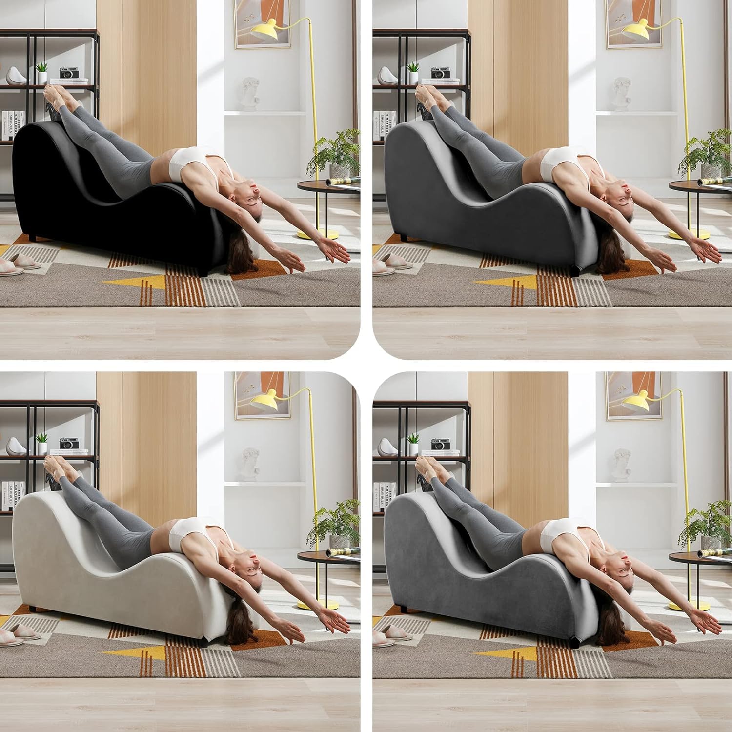 iJuicy Modern Chaise Lounge for Stretching, Relaxation, Meditation - Velvet Material, Curved Design, Suitable for Bedroom, Living Room-: Dark Grey