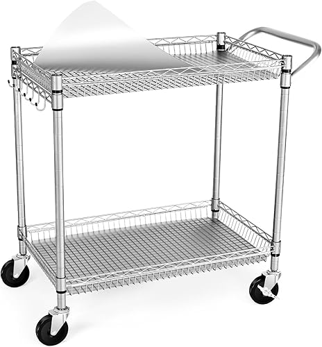 Carrito utilitario resistente de 2 niveles, carritos rodantes NSF con ruedas, carrito de almacenamiento de capacidad de 660 libras con asa, carrito