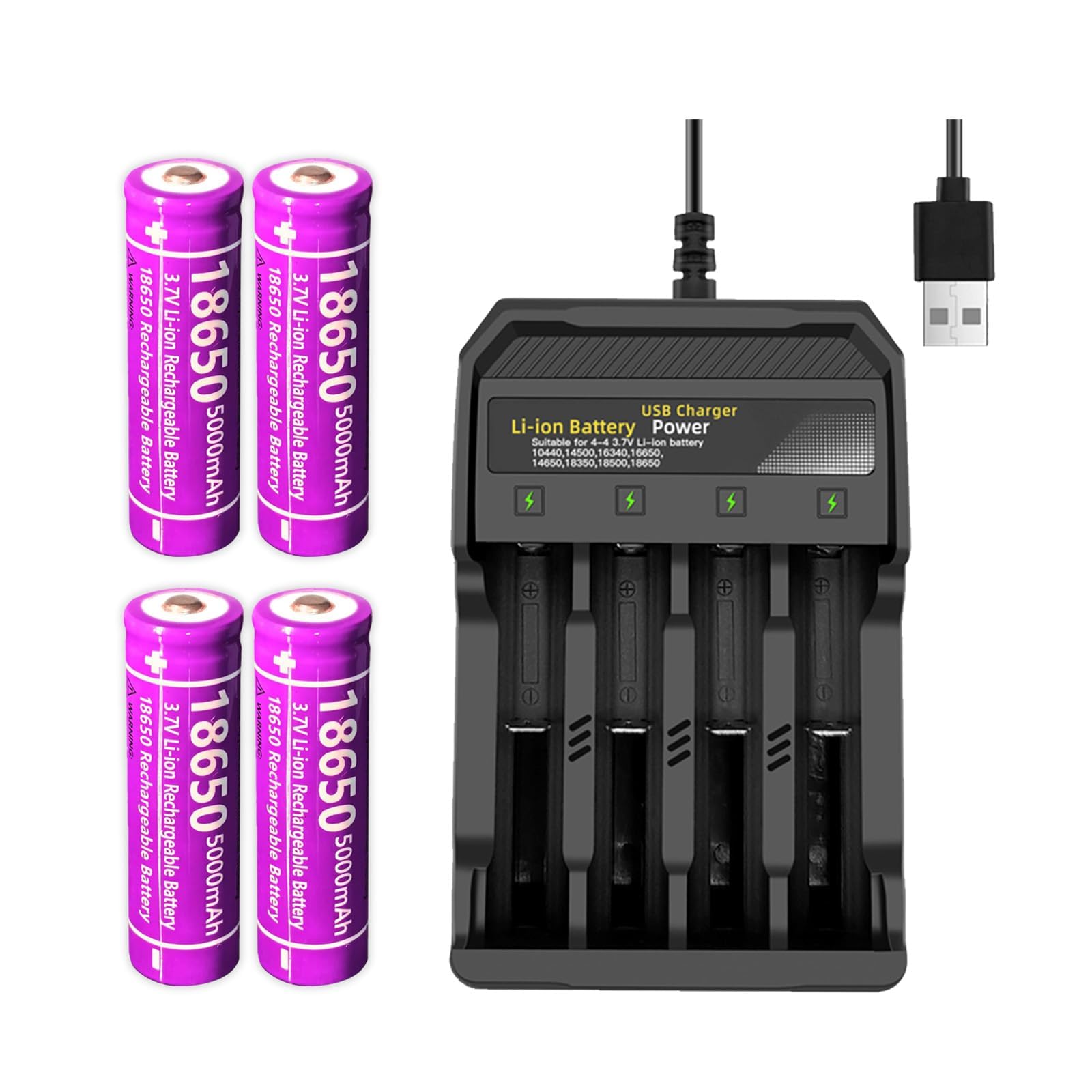 4P?ac?k? 1?8?6?50 Rechargeable Batter?y W?i?th 1?86?50 Batter?y Rechargeable Charger,Universal Charger for Rechargeable Battery 3.7V Li-ion Batteries 1?865?0 1450?0 1044?0