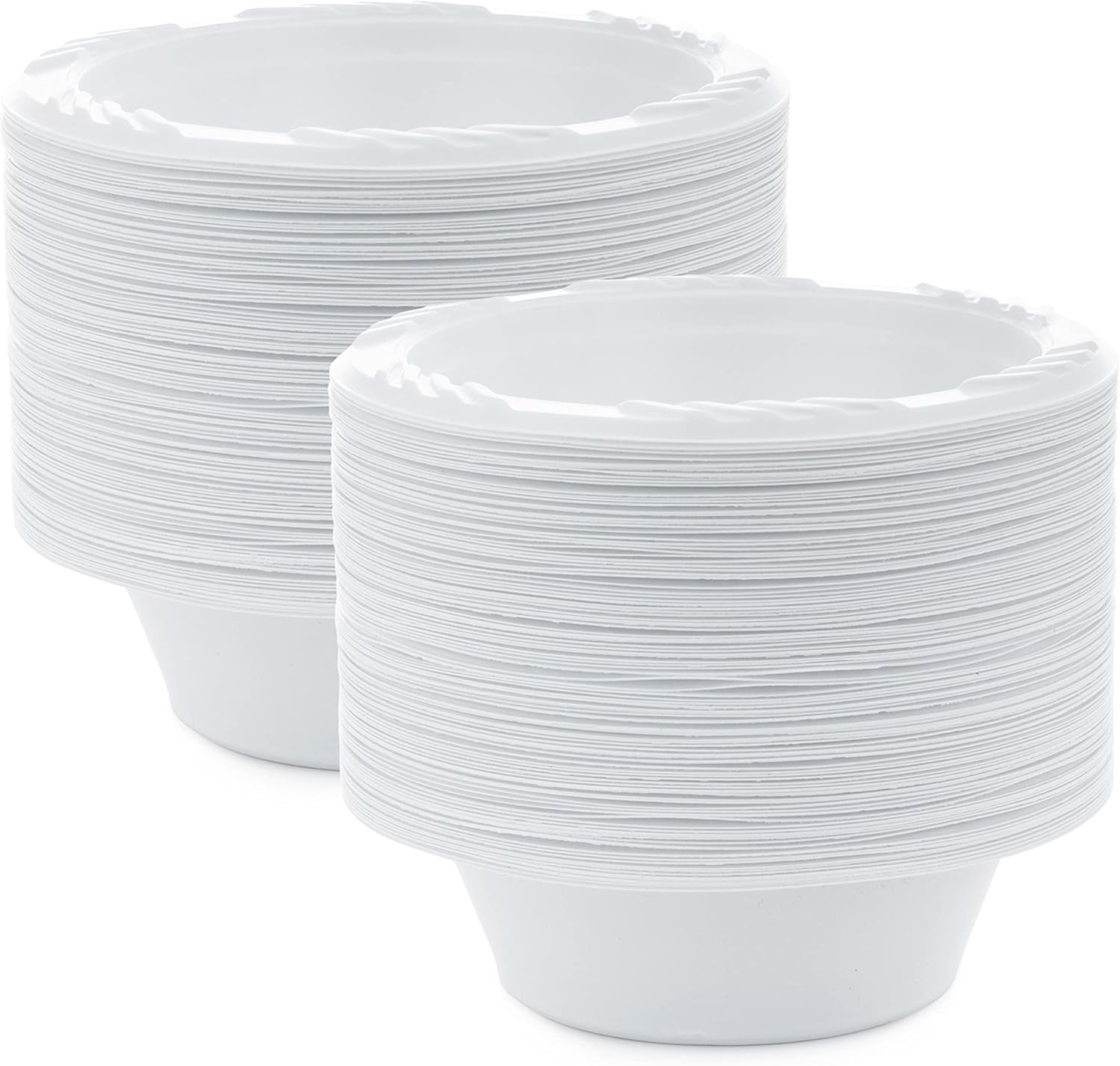 Blue Sky 12 oz white disposable plastic bowls, heavy duty plates