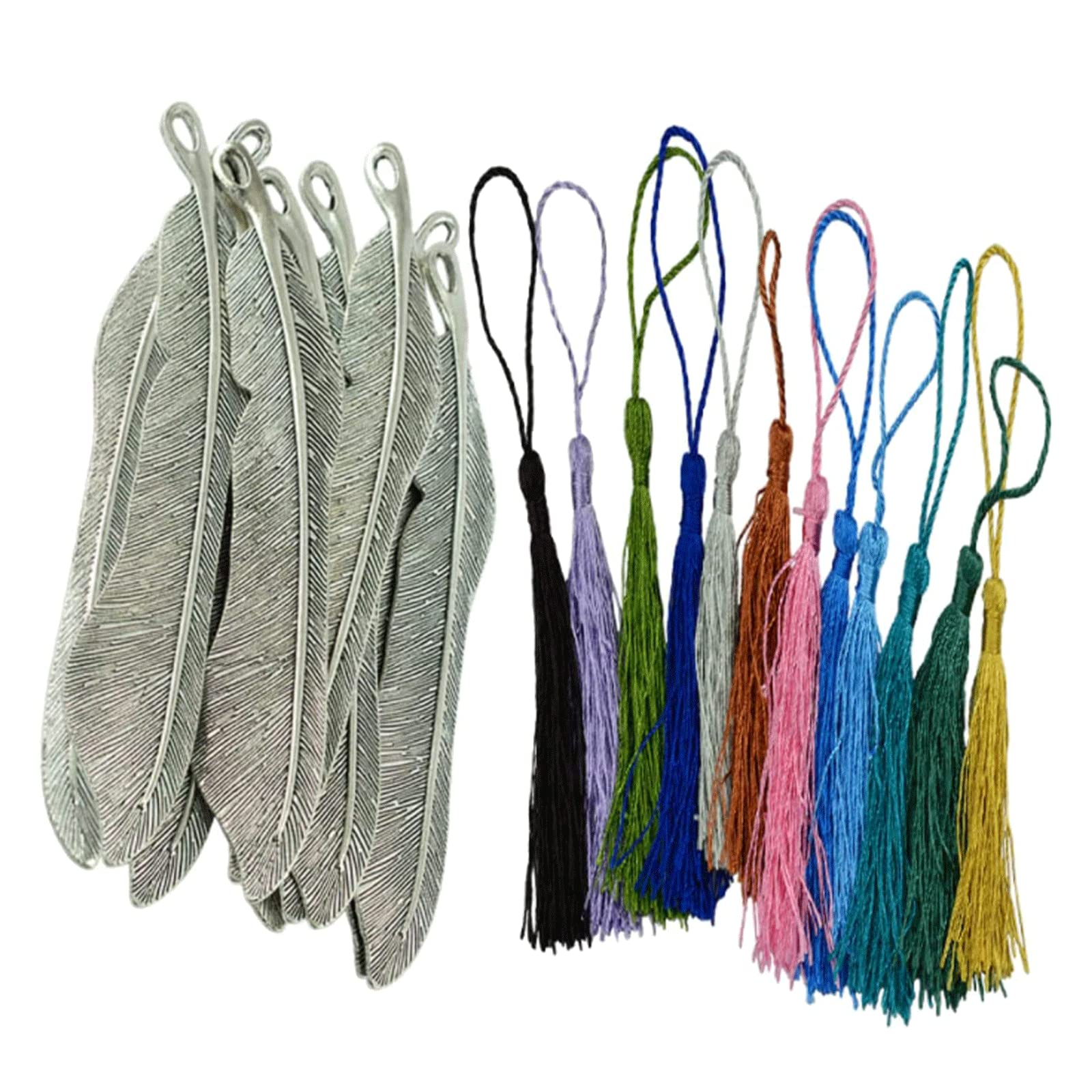 Marcapáginas Marcapáginas de Metal Plateado, 10 Uds., Estilo Vintage, marcadores de Plumas, 12 Uds., Borla, Bricolaje, Soporte de página, marcadores de página de Lectura portátiles Ligero y portátil