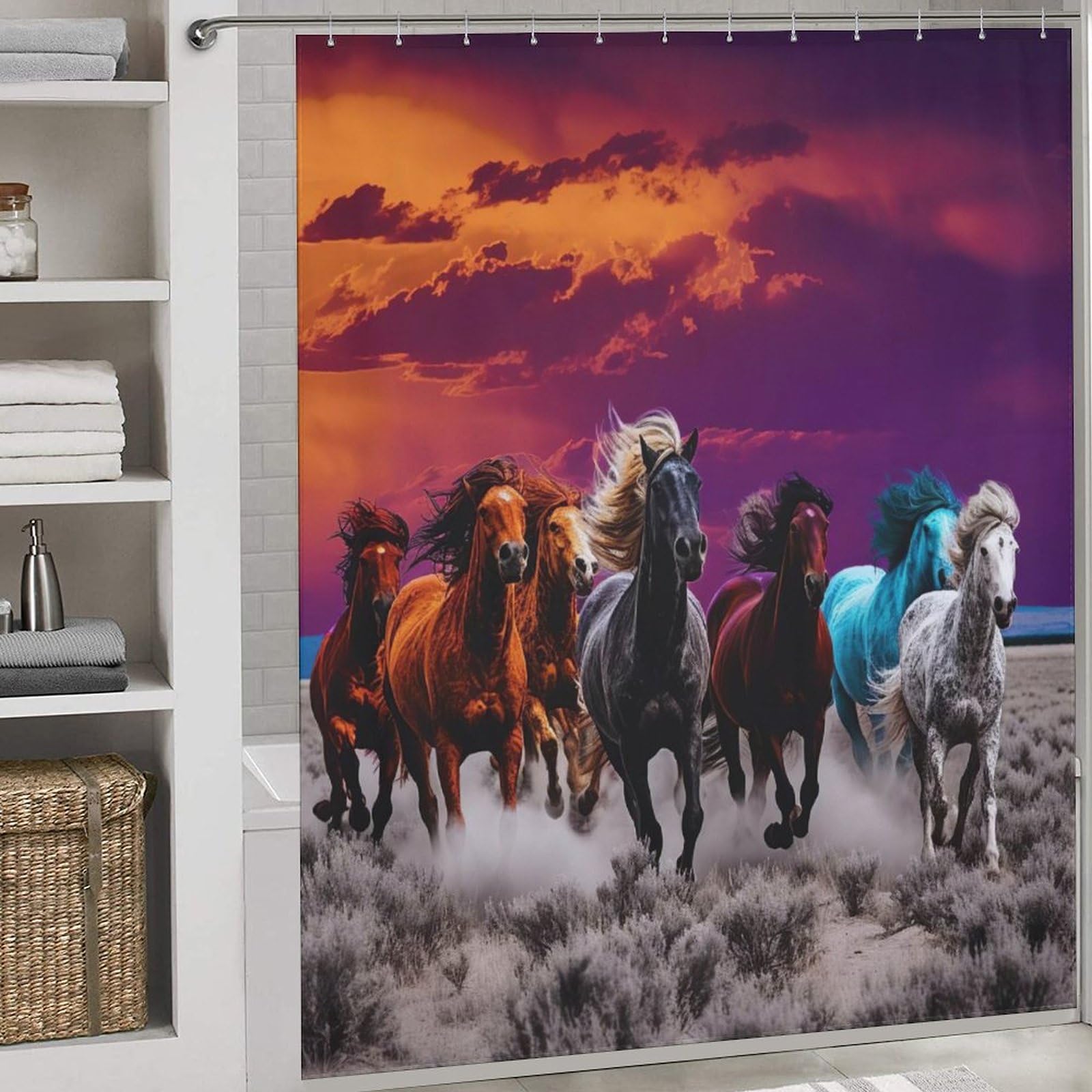 Rideau de douche cheval à séchage rapide et tissu imperméable avec 12 crochets inclus