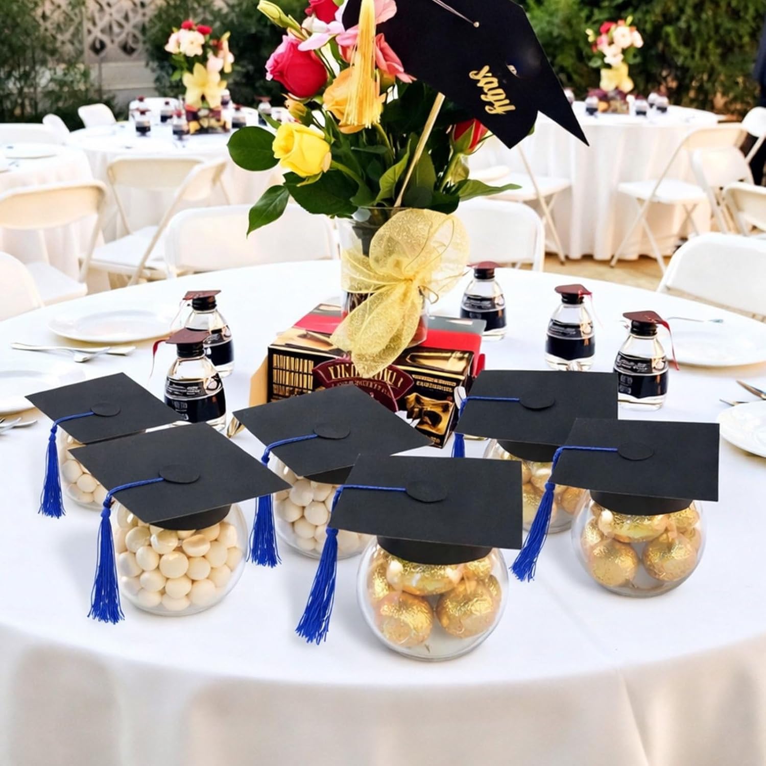 Teenyyou 24 Pcs Blue 2026 Graduation Cap Candy Jars Graduation Party Favors Candy Containers Bulk Grad Cap Box Jars Container with Tassels for DIY Table Party Supply Gifts