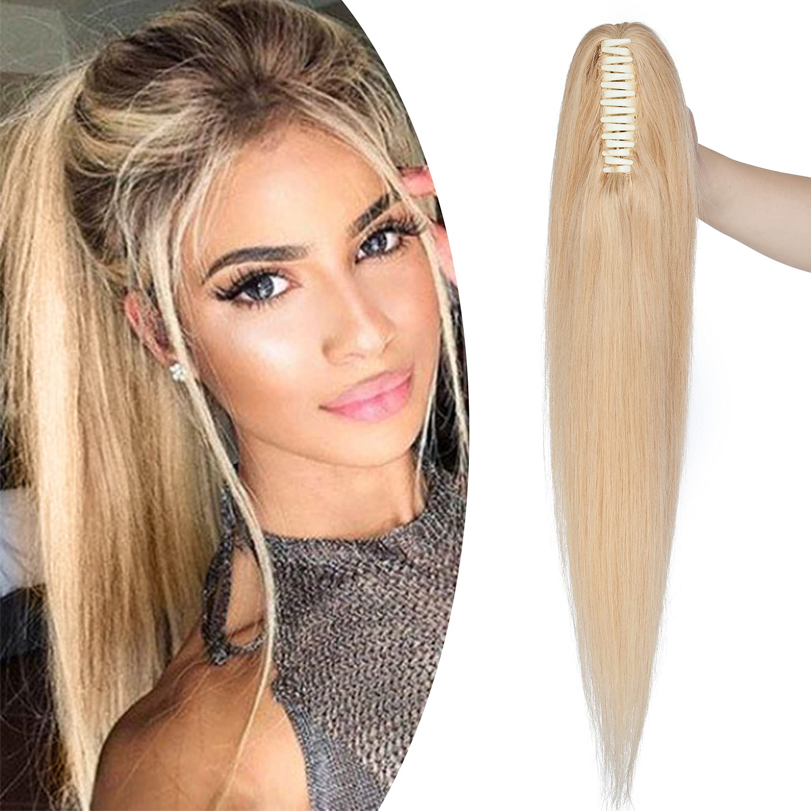 SEGO Coda Capelli Veri Extension Clip Pinza Coda di Cavallo Ponytail Naturale Remy Human Hair Lisci Umani Fascia Unica 50cm 120g - # Biondo Naturale