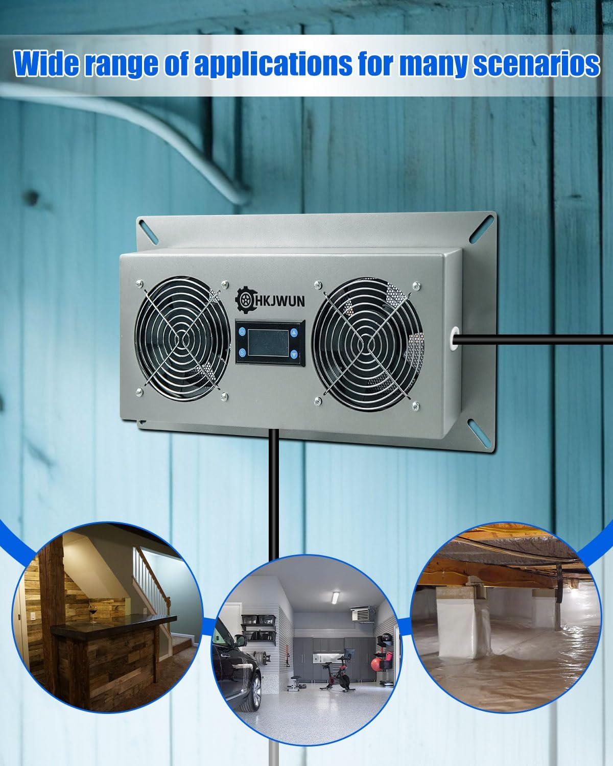 220 CFM Airflow Crawl Space Ventilation Fan with Temperature & Humidity Controller, 304 Stainless Steel Exhaust Fan for Basement Garage Attic Hydroponics & Grow Tents, Airflow & Moisture Control