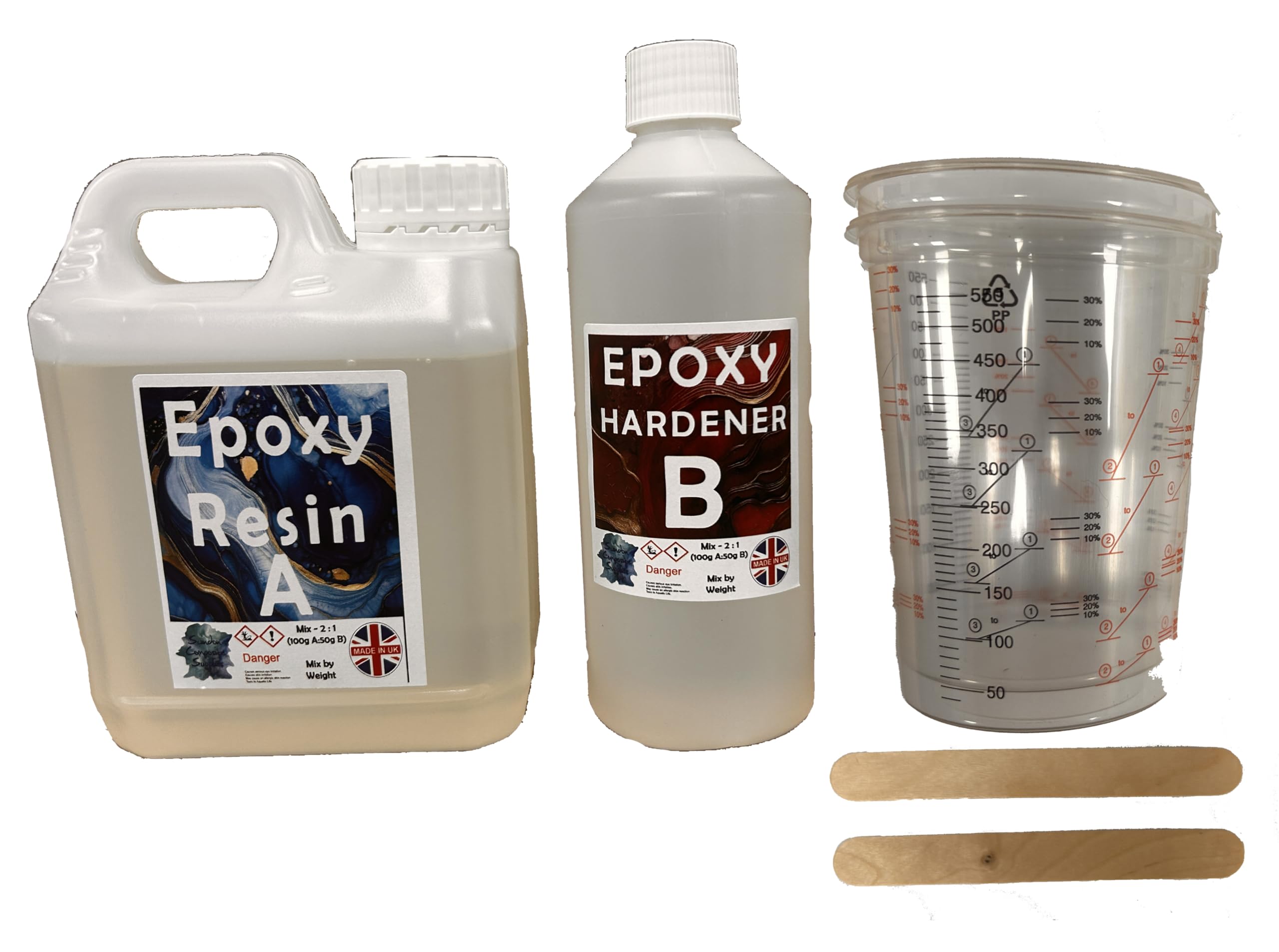 Swindon Composite Supplies ; Clear Epoxy Resin UV Resistant low viscosity .Quick Cure Resin for coatings & small castings - Single Pour Depth 20mm - Sold with Accessories