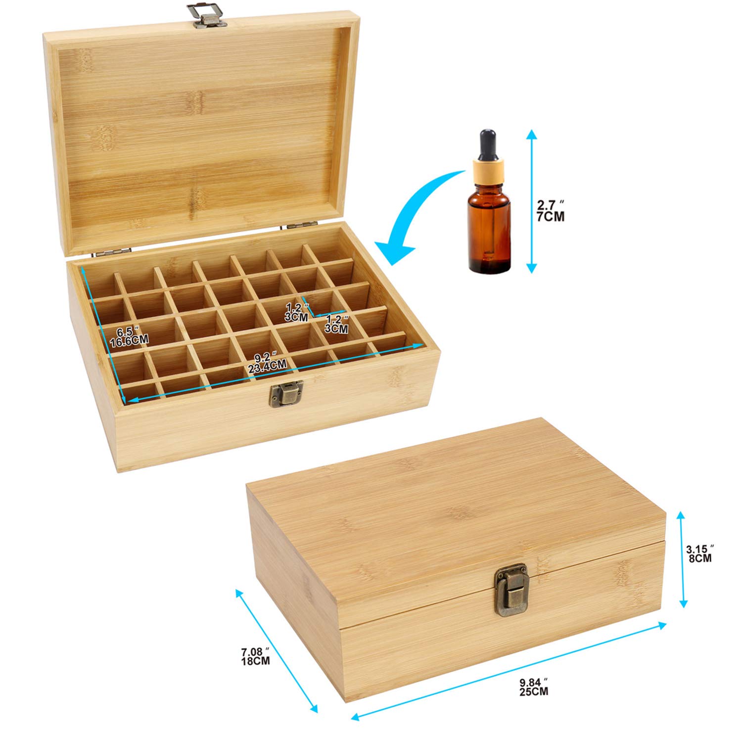 PhantomSky 35 Slots Wooden Aromatherapy Essential Oil Carrying Case, Natural Bamboo Essential Oil Organizer Storage Box Case Display Holder for Travel and Presentations Gift Box