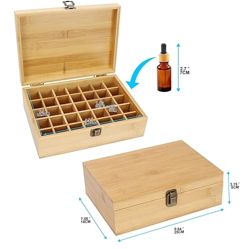 Miniatura 6 de Estuche de transporte de aceite esencial de aromaterapia de madera con 35 ranuras, organizador de aceite esencial de bambú natural, caja de