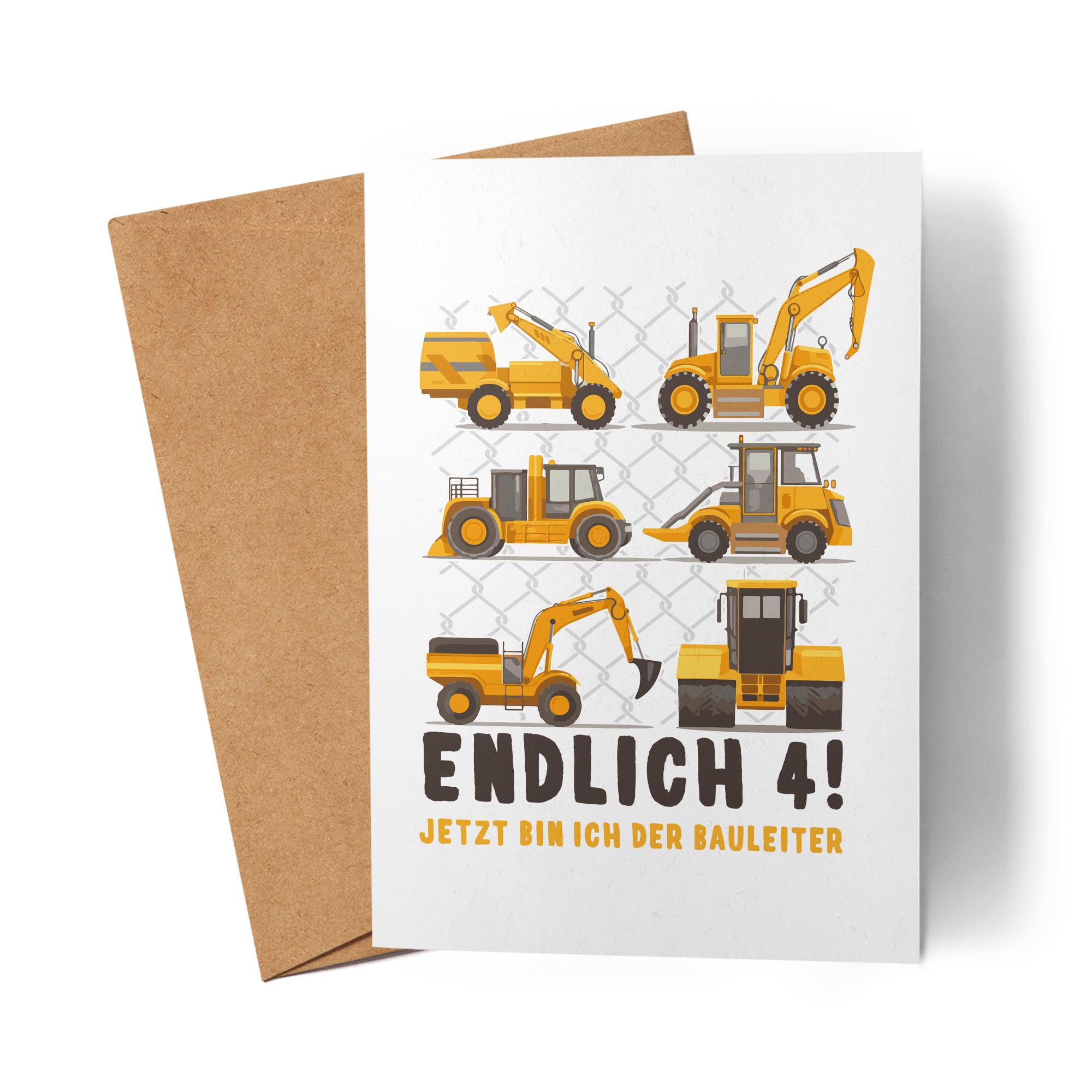 Geburtstagskarte Zum 4. Geburtstag Mit Bagger-Motiv – Für Jungen, Robustes Design Auf 350g/m² Papier
