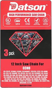 3PACK 12 30cm Chainsaw Saw Chain Fits ECHO CS-2511T,S2600,S2000,ECS1850FT,ECS150,E155,CS-4400,CS-370,CS-360EVL,CS-352ES,CS-351,CS-350WES,CS-3500,CS-350,CS-346.3/8LP Pitch,.050 Gauge,45 Drive Links