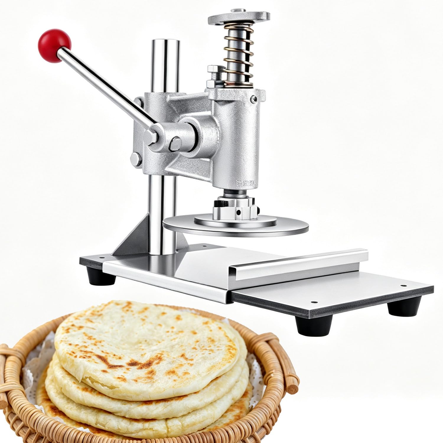 Ręczna prasa do ciasta, stal nierdzewna, spłaszczarka do ciasta ze śrubą regulującą grubość do przygotowywania pizzy, chleba pita i ciasta francuskiego small