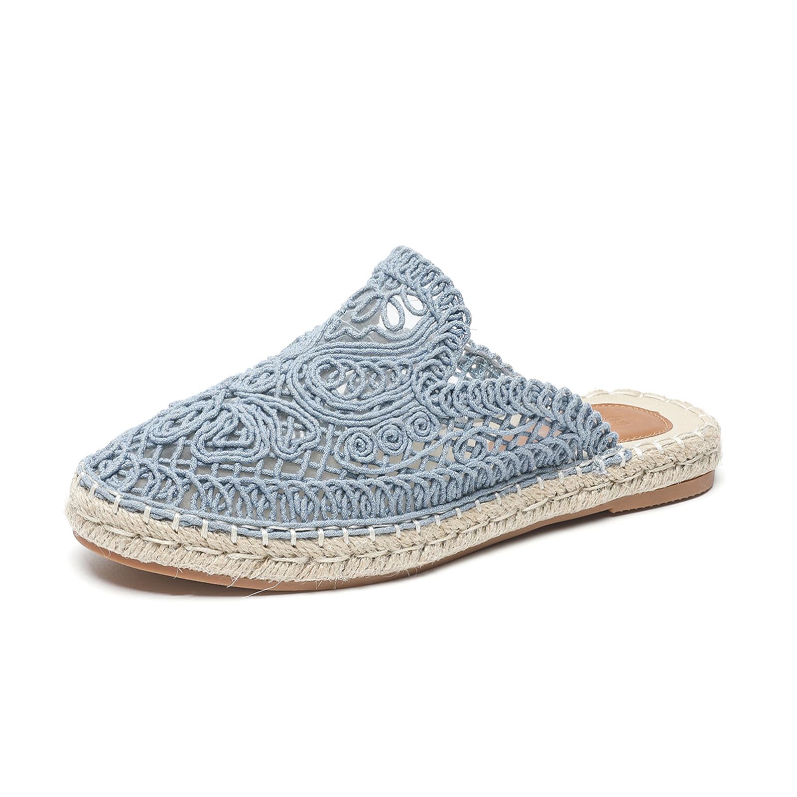 Women's Knit Round Toe Handmade Flat Mules Comfort Cutout Non Slip Slip-On Sandals Fashion Summer Outdoor Daily Casual Shoes