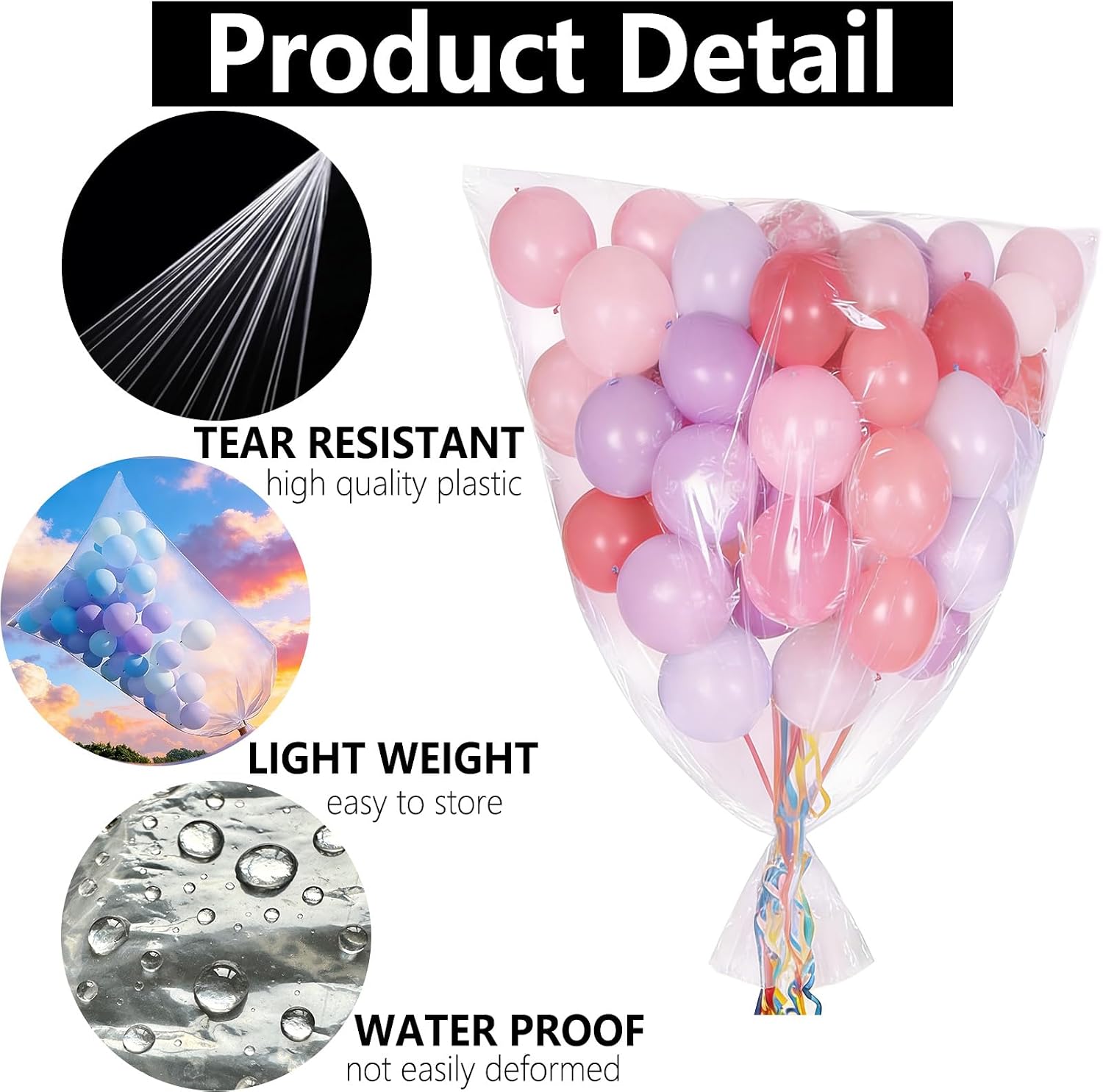 4 Pack 98.4 x 59.1 Inch Balloon Transport bags, Clear Giant Storage Bags for Birthday Wedding Graduation Party Holiday Decor image 3