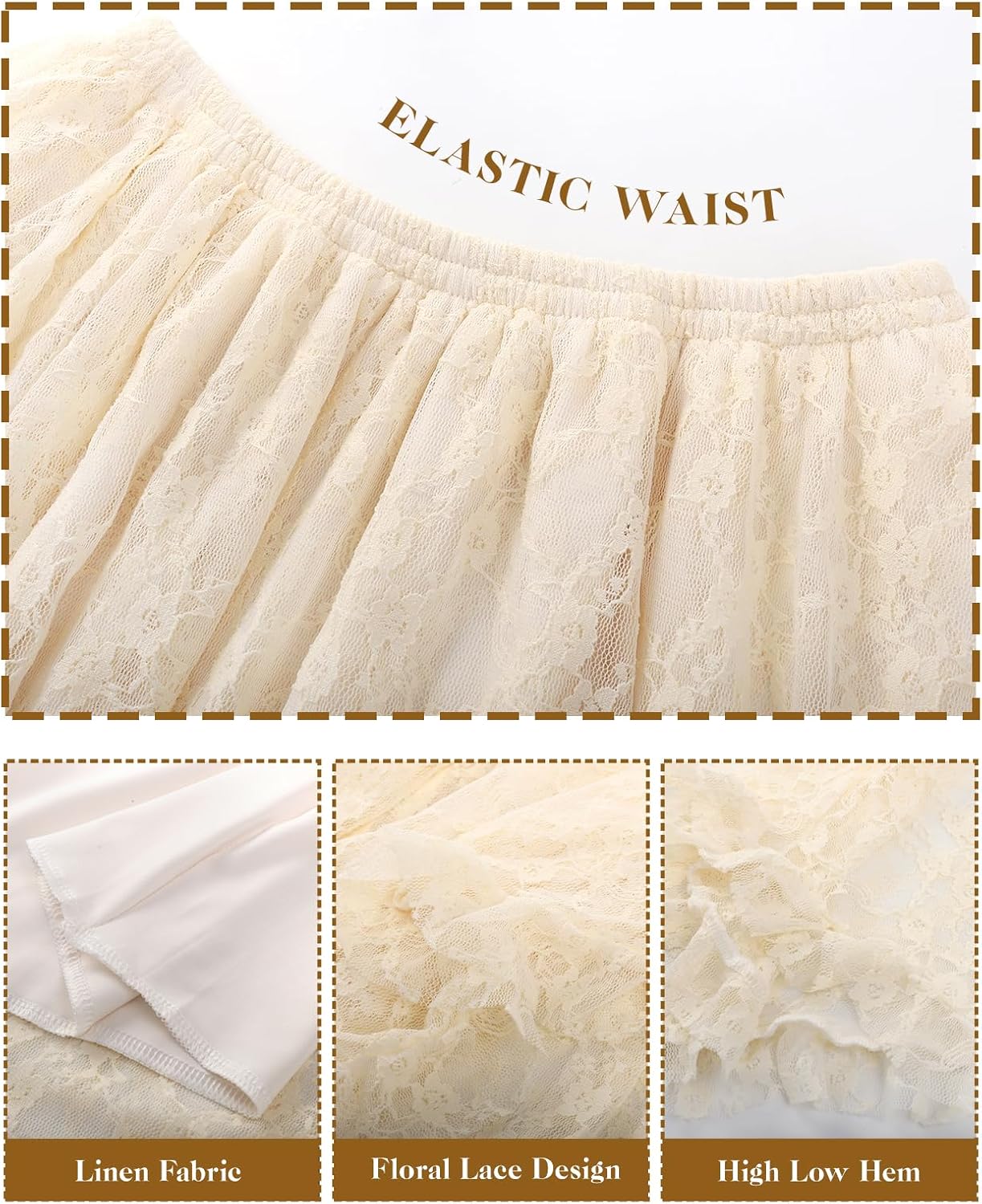 ROJZR Womens Lace Long Skirts Elastic High Low Asymmetrical Layered Hem Sexy See-Through Maxi Skirts Sheer Flowy Beach - Image 6