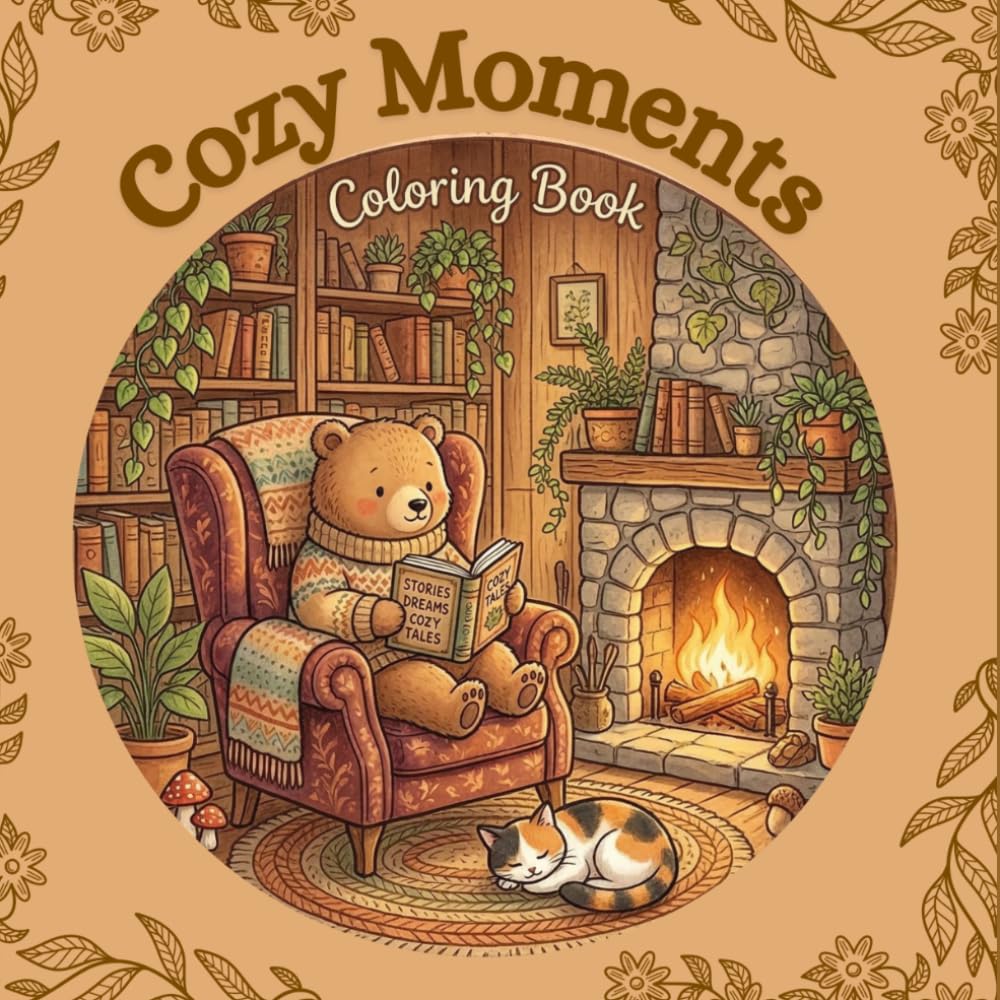 Cozy Moments Coloring Book: 50 Relaxing Whimsical Scenes, Cute Animals, and Comforting Cottagecore Designs for Kids, Teens, and Adults