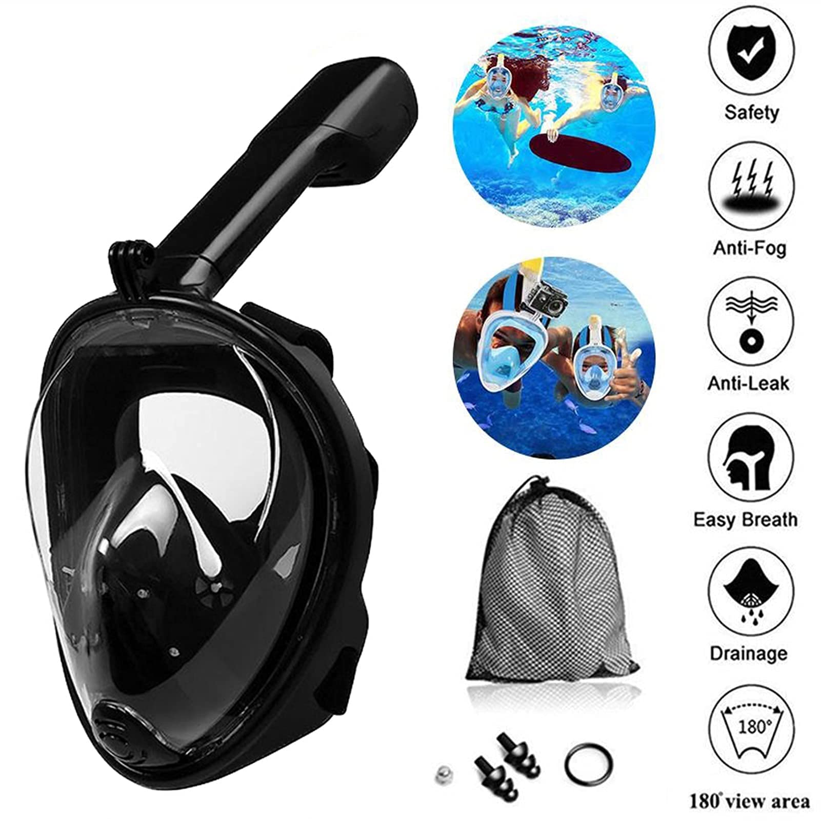 Masque De Plongée, Masque De Plongée Intégral Antibuée, Masque De Chasse sous-Marine, Lunettes D'Entraînement, Vue Panoramique Large, Noir/M, Noir/M