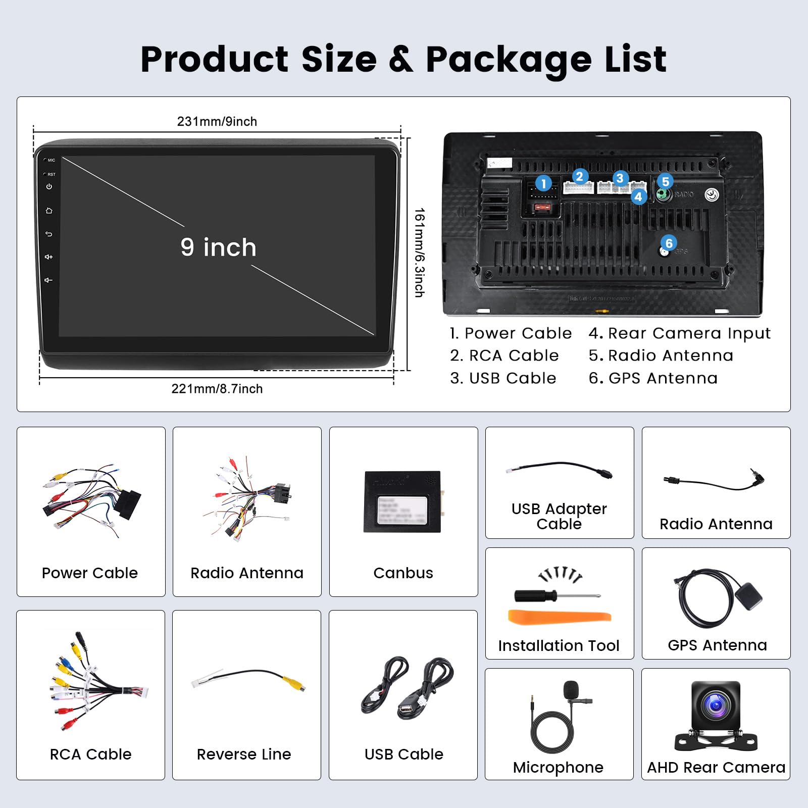 Hikity 2+64G Android 15 Radio dla FIAT DUCATO 2010/Citroen Jumper/Peugeot Boxer, bezprzewodowe CarPlay Android Auto, Bluetooth, 9-calowy ekran z Nawigacją, Kamera cofania, WiFi, FM, RDS, GPS, SWC, EQ