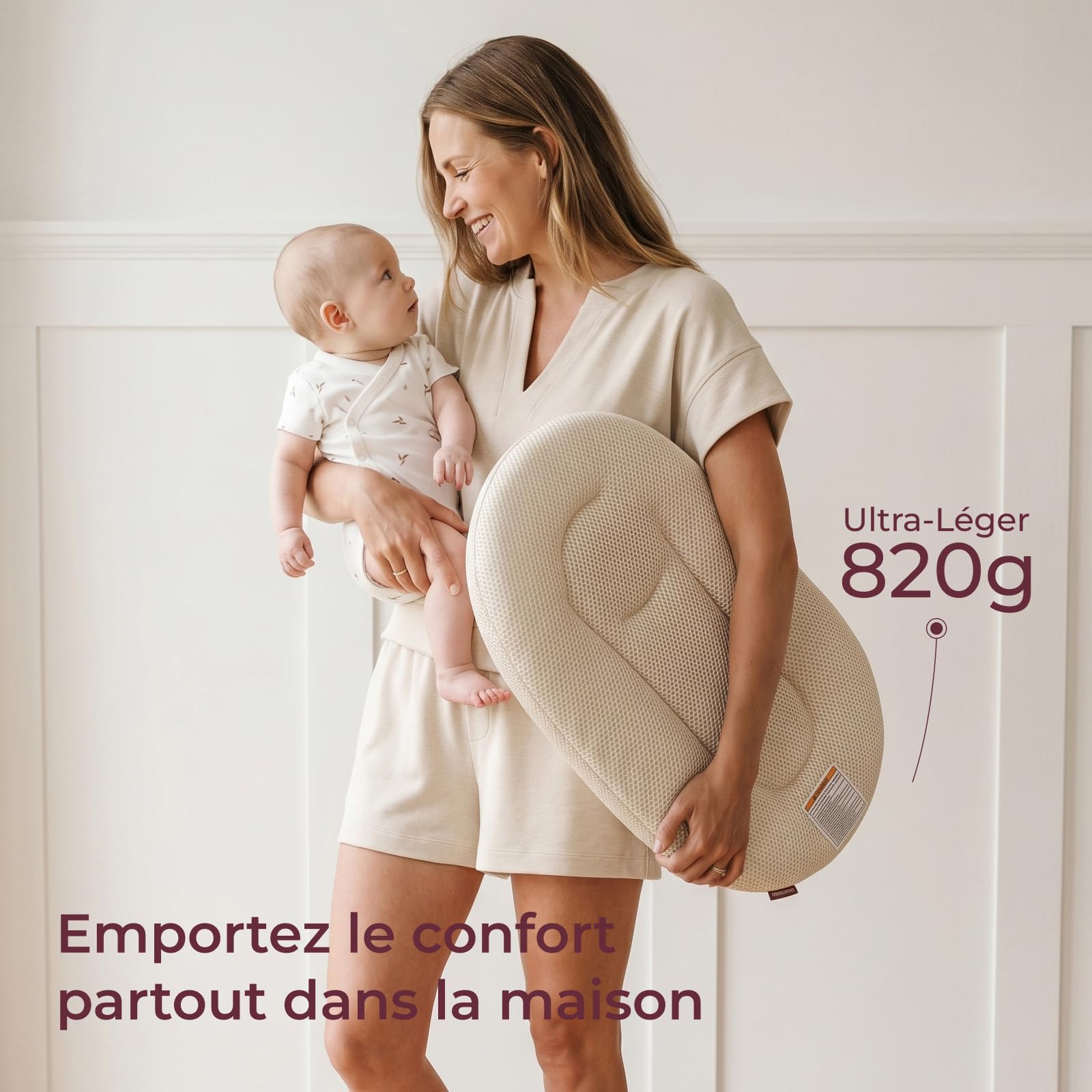 Momcozy Réducteur de Lit Bébé pour Nouveau-né - Réducteur lit bébé respirant avec housse amovible, Nid Bébé Portable pour Moments de Complicité, 72 x 48 cm, Certifié OEKO-TEX