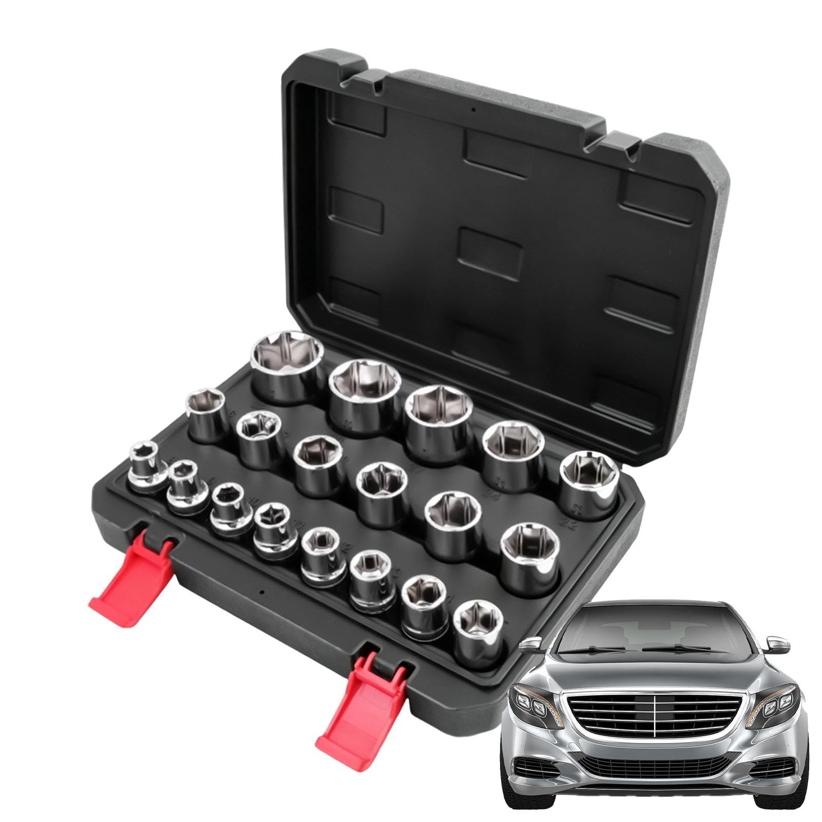 Set di Bussole Metriche 19 Pezzi Metrici 1/2 Pollice Attacco Utensili per