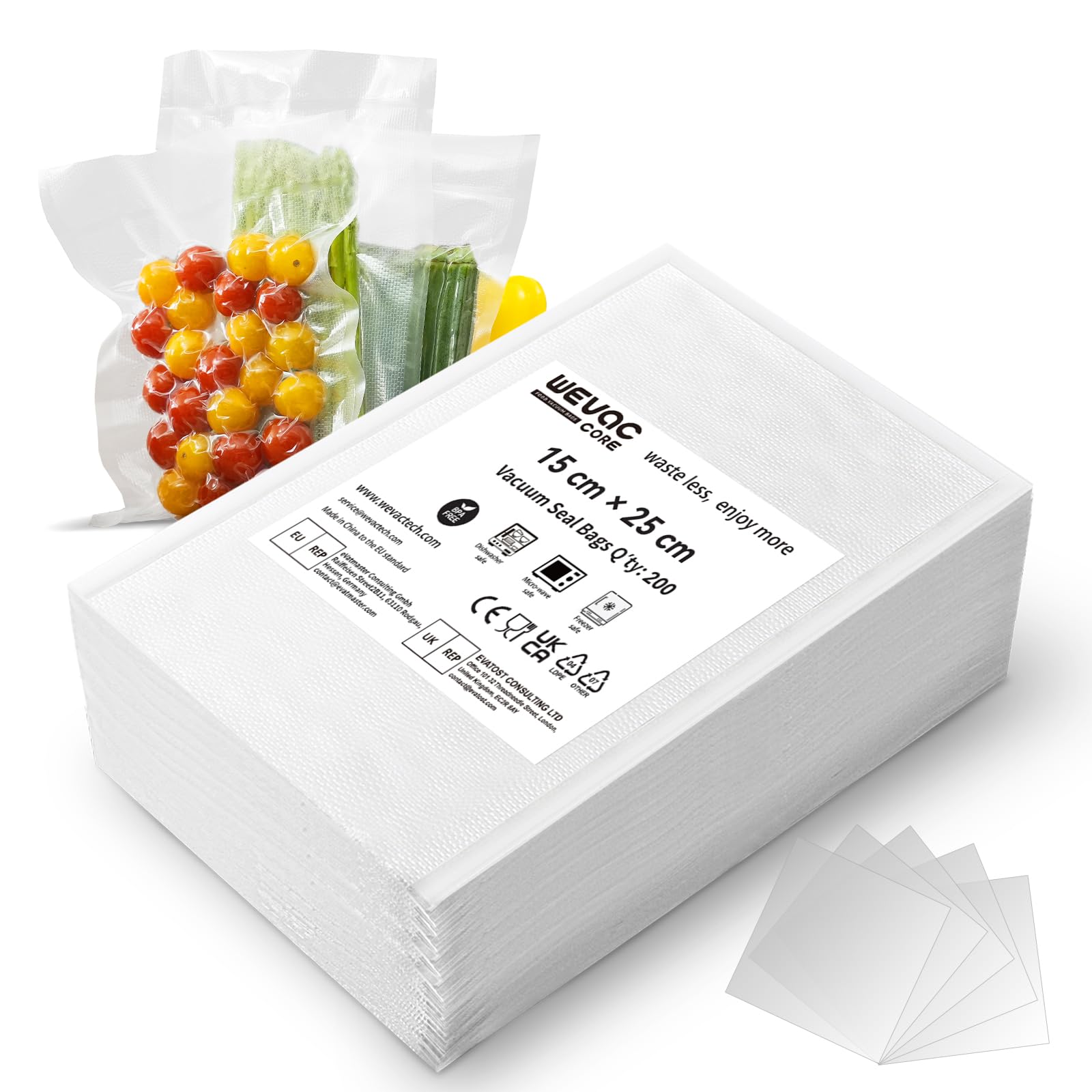 Wevac Core Vacuum Food Sealer Bags 200pcs 15x25cm Heavy Duty Textured Storage Bag, Vacuum Pack Bags Great for Sous Vide Cooking, Boiling and Meal Prep