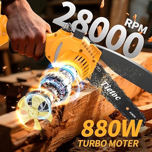 Miniatura 4 de Mini motosierra inalámbrica, motosierra eléctrica portátil de 6 pulgadas con 2 baterías, 2 cadenas, motosierra de mano pequeña a batería