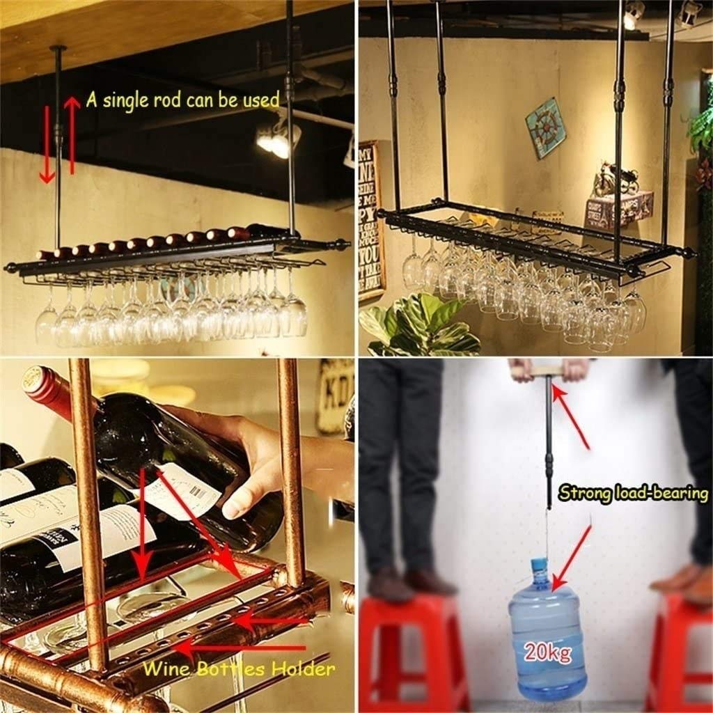Genérico Stojak na wino | Vintage wiszący uchwyt na kieliszki | Rustykalny organizer na butelki i kieliszki do wina | Przechowywanie wina z regulacją wysokości (120 x 35 cm)