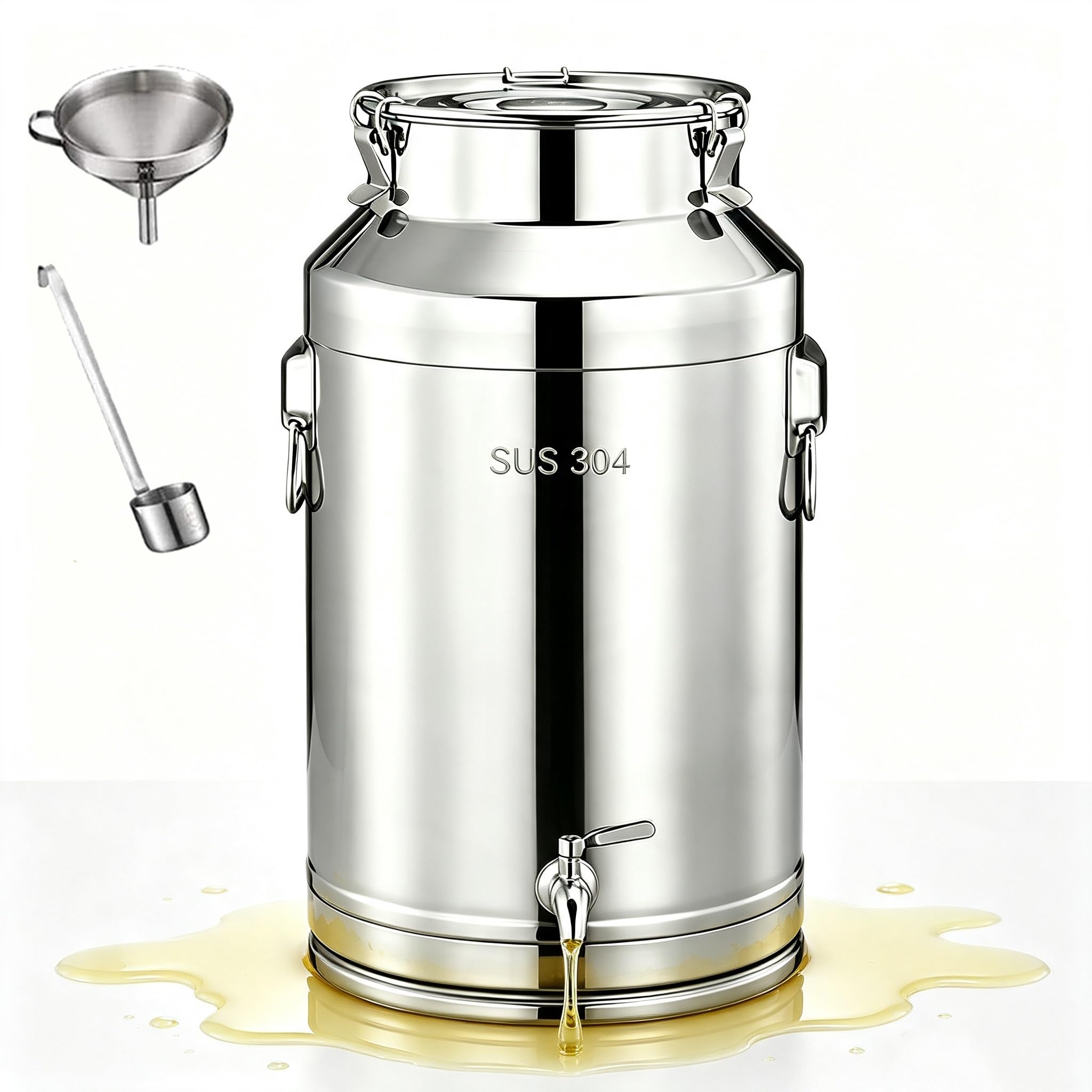 Milchkanne Edelstahl mit Hahn, Ölbehälter für Die Küche,Luftdichter Edelstahlbehälter mit Deckel für Die Küche | Luftdichter Aufbewahrungsbehälter with Trichter und Weinkelle Zur Aufbewahrung