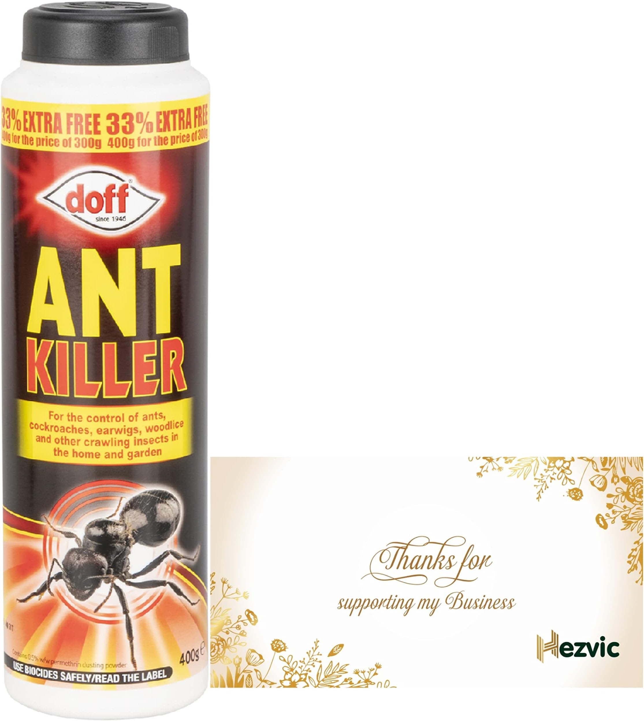 Doff Ant Killer Powder 400g with a Thank You Sticker - Insect Control - Ant and Nest Killer - For Indoor and Outdoor Use