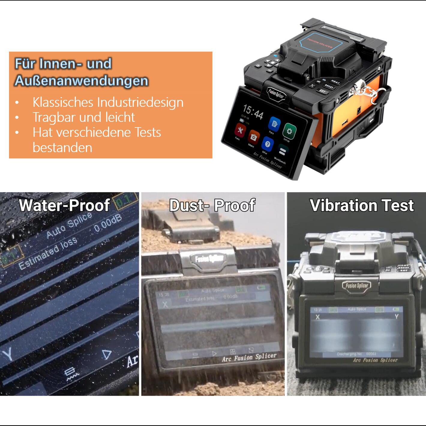 Fusion Splicer Glasfaser Spleißgerät X800 mit Kern zu Kern Ausrichtung für MAN Telekommunikation FTTx Projekte LWL Spleißgerät Automatisches schnelles Spleißen und Heizung mit großer Batterie