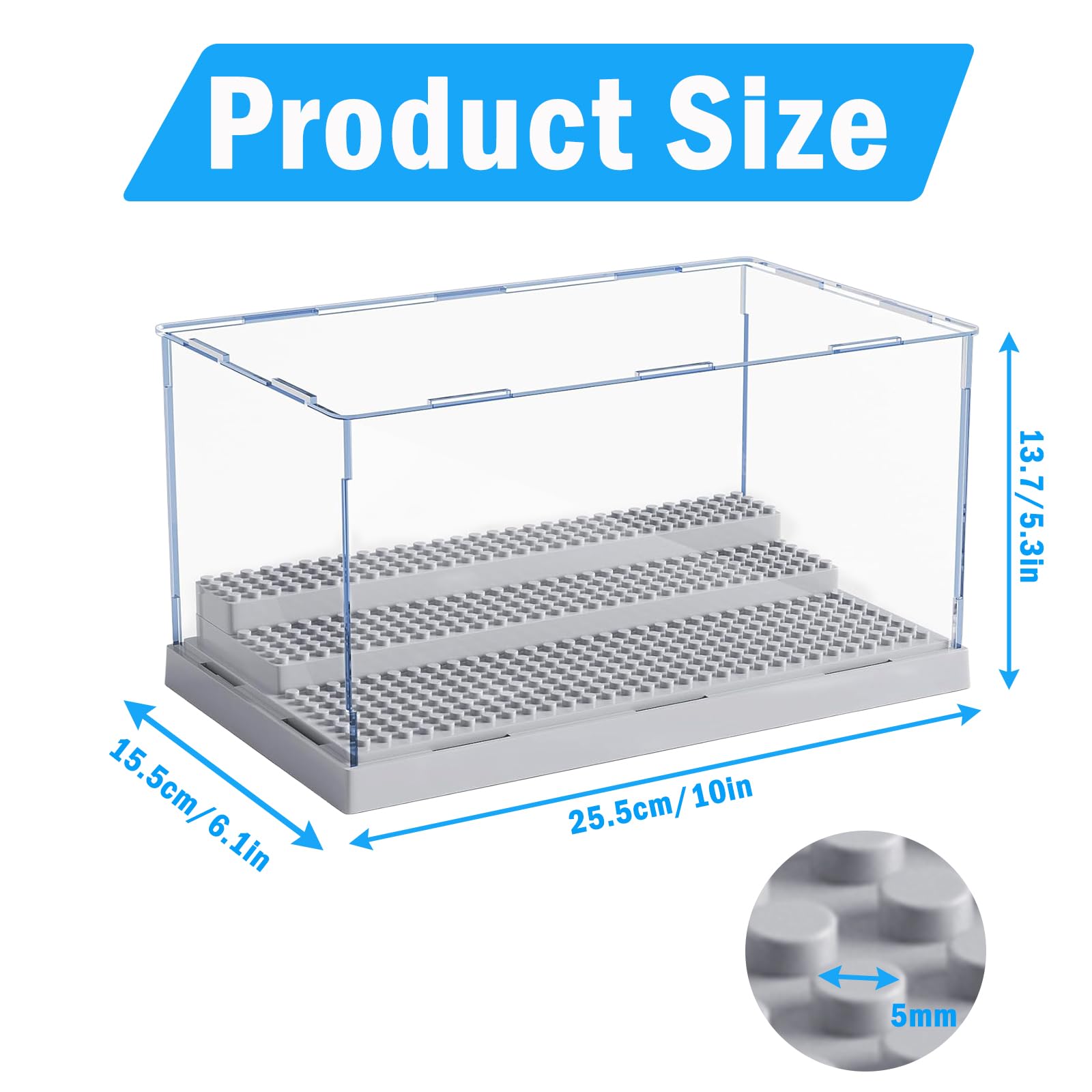 Vitrina Acrílica Apilable De 3 Niveles Para Minifiguras – Set De 2 Cajas Exhibidoras Con Placas Base Tachonadas, Transparente Y Anti-Polvo Para Coleccionables