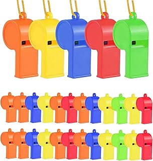 Plastic Whistles, 24Pcs Sports Whistle Bulk with Lanyard, Loud Crisp Sound Whistle for Coaches Referees, Colorful WhistleToy Soccer Whistle Giveaways Party Whistles
