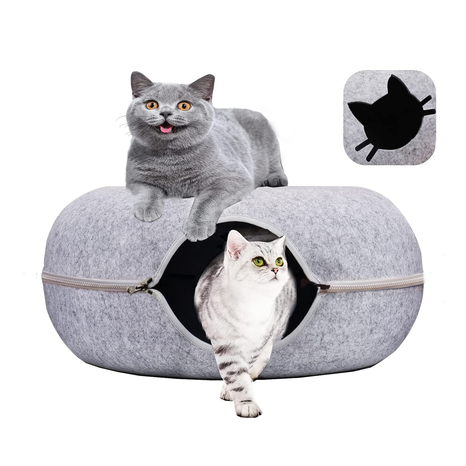 Tunnel De Jeu Pour Chat à 3 Ouvertures - Avec Tapis De Couchage, Design Oreilles D'ours, Tailles S Et M