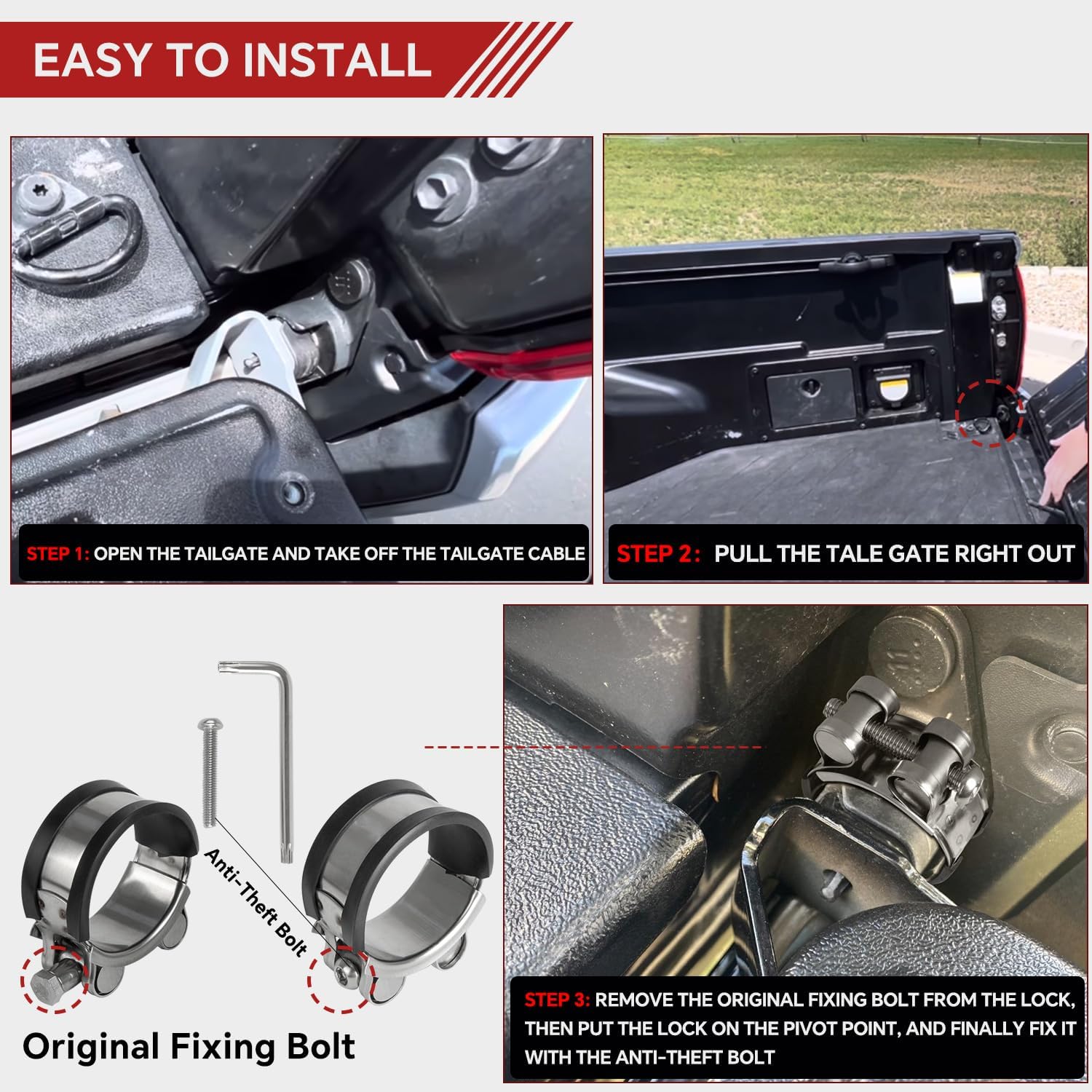 Tailgate Anti-Theft Lock Compatible with Ford F150 Super Duty Ranger Chevy Silverado Avalanche Colorado GMC Sierra Canyon Toyota Tacoma Tundra Dodge RAM Nissan Titan