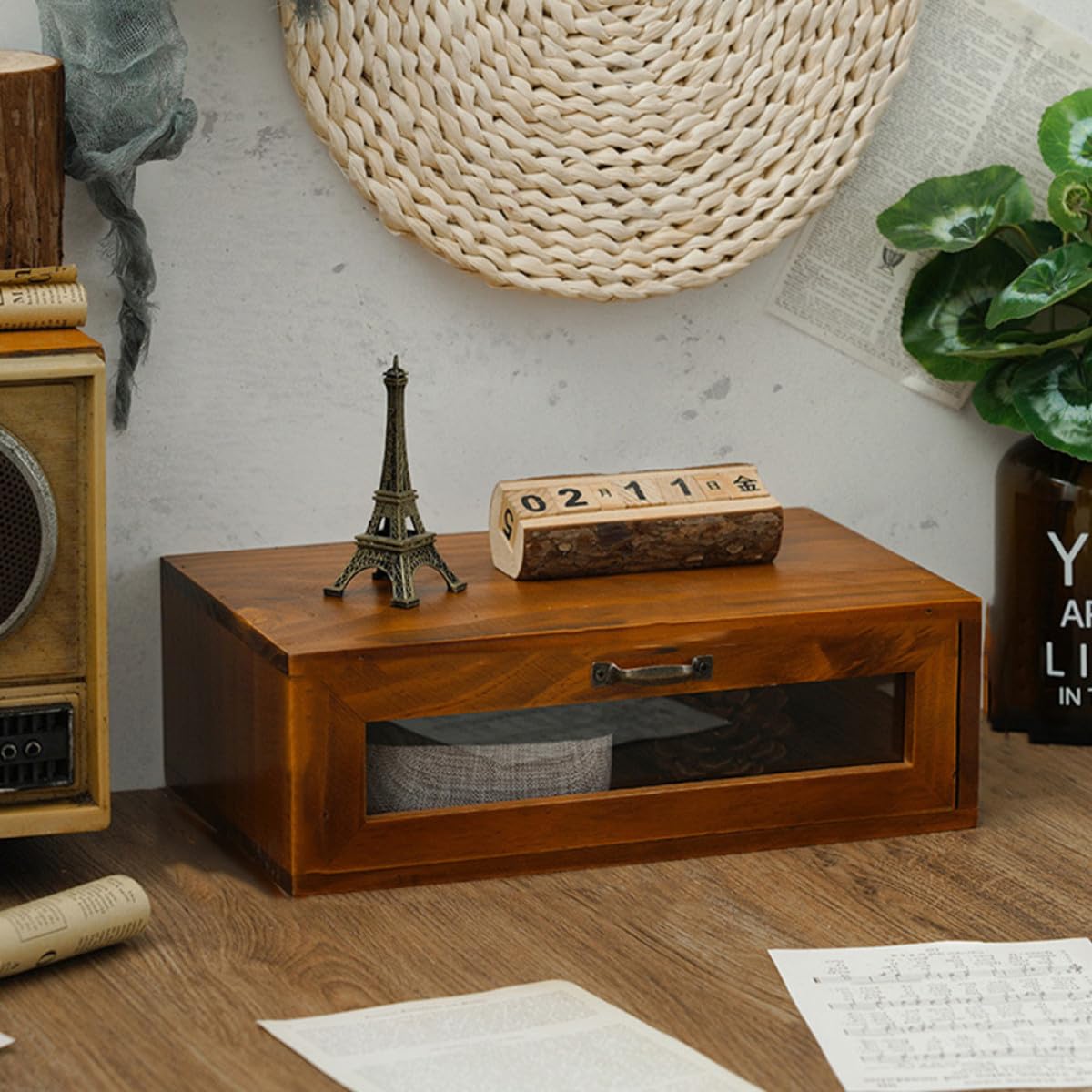 FRCOLOR Supporto per Monitor in Legno Scatola di Stoccaggio Acrilico e Cassetti per Cosmetici e Cancelleria, Organizer da Scrivania Elevante per Studenti e Appassionati di Trucco