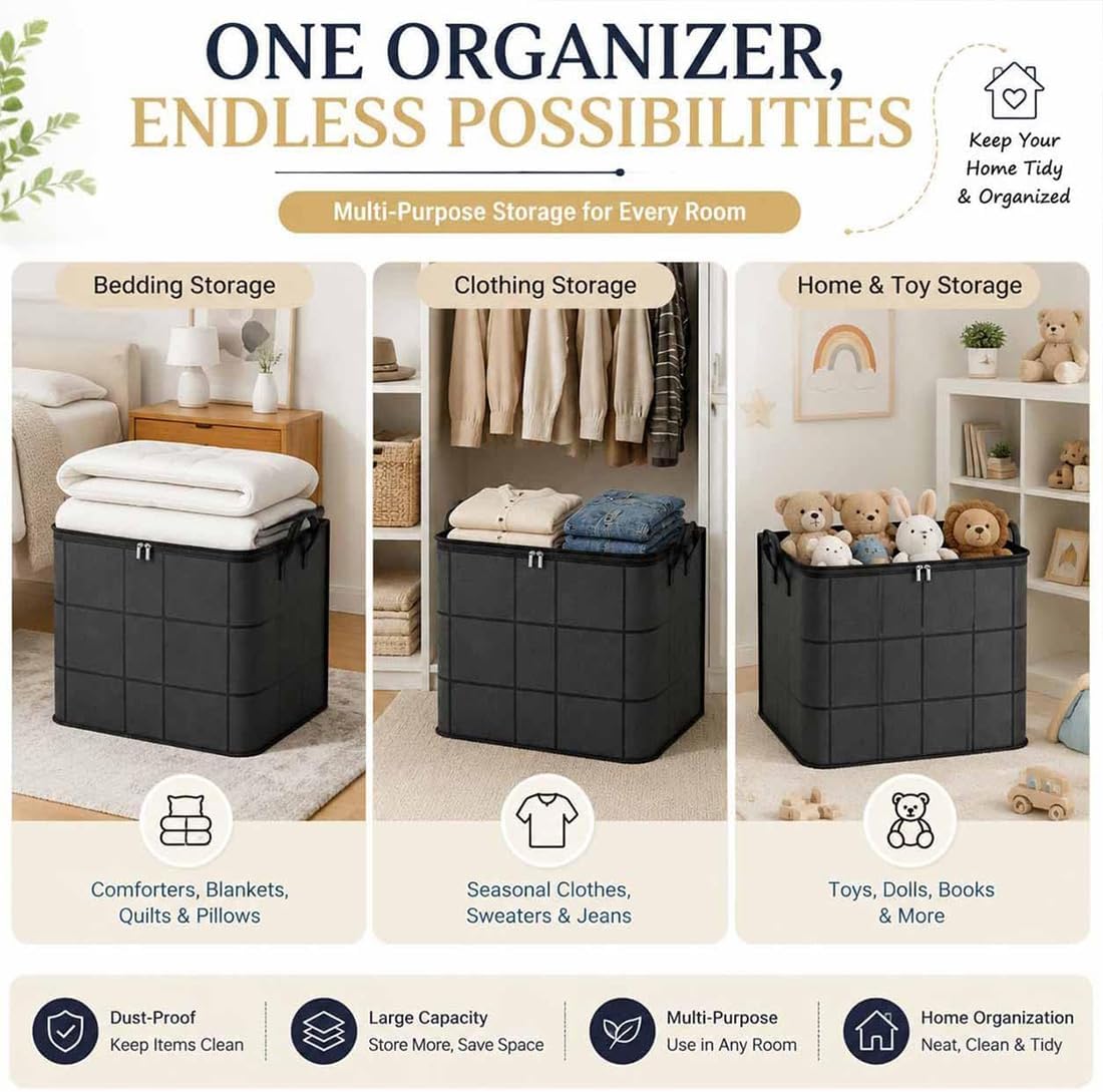 180L Spacious Moving Storage Bin - 2027 Upgraded XXL Foldable Storage Bag with Reinforced Handles for Blankets, Bedding & Clothes, Portable Moving Storage Bags for Home College Dorm (3pcs, XX-Large)