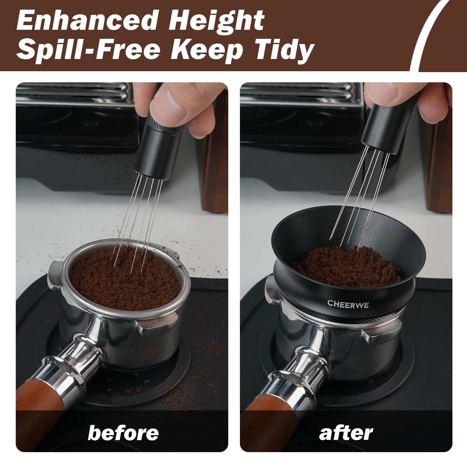 Cheerwe 54mm Magnetic Espresso Dosing Funnel, Espresso Coffee Dosing Ring, 25mm Anodized Aluminum Dosing Funnel with 8 Magnets Compatible with 54mm Brevillel Portafilter