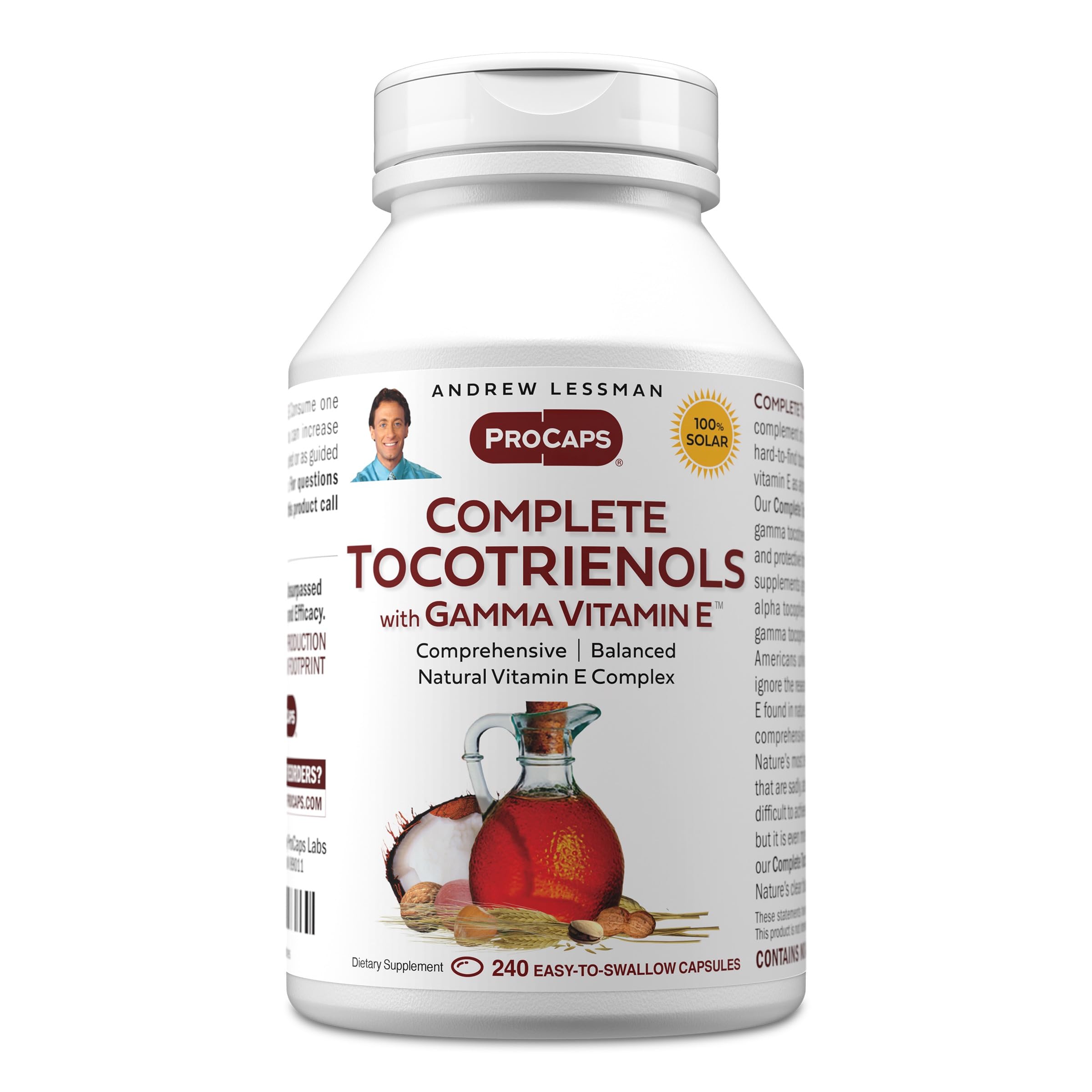 ANDREW LESSMAN Complete Tocotrienols with Gamma Vitamin E 240 Softgels - Eight Forms of Vitamin E (Alpha, Beta, Gamma, Delta Tocopherols and