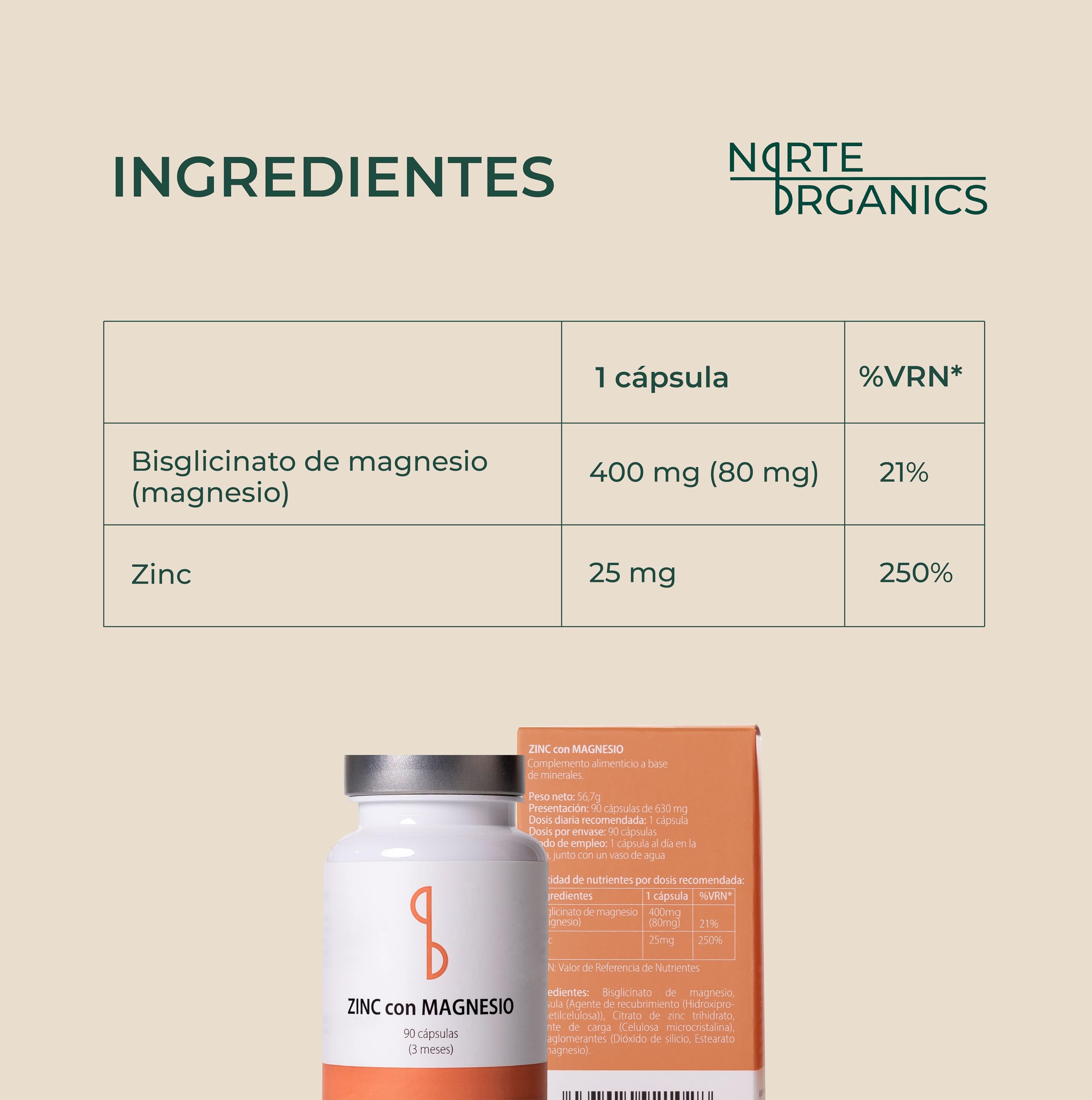 Bisglicinato de Magnesio 400mg + Zinc 25mg | Magnesio Bisglicinato Plus de Alta Absorción | Magnesio con Zinc Cápsulas | Bisglicinato De Magnesio con Zinc | Magnesium Bisglycinate