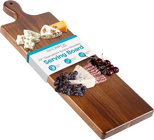 Miniatura 9 de BIRDROCK HOME Tabla de madera de acacia con asa para servir  Bandeja de charcutería para fiesta para pizza, queso, carne y frutas  Pequeño plato