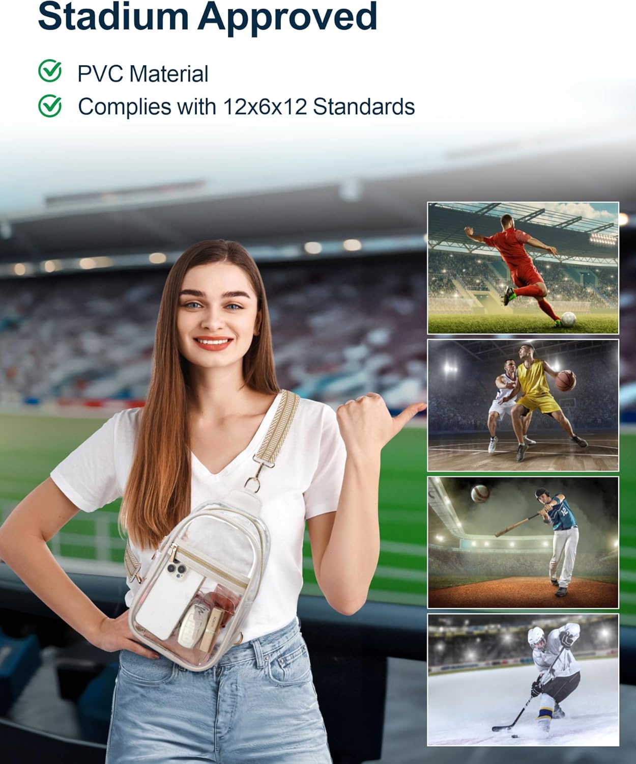 PACKISM Clear Sling Bag Stadium Approved - Clear Bag for Stadium Events & Holographic Bag for Music Festivals Jacquard Strap - Image 8